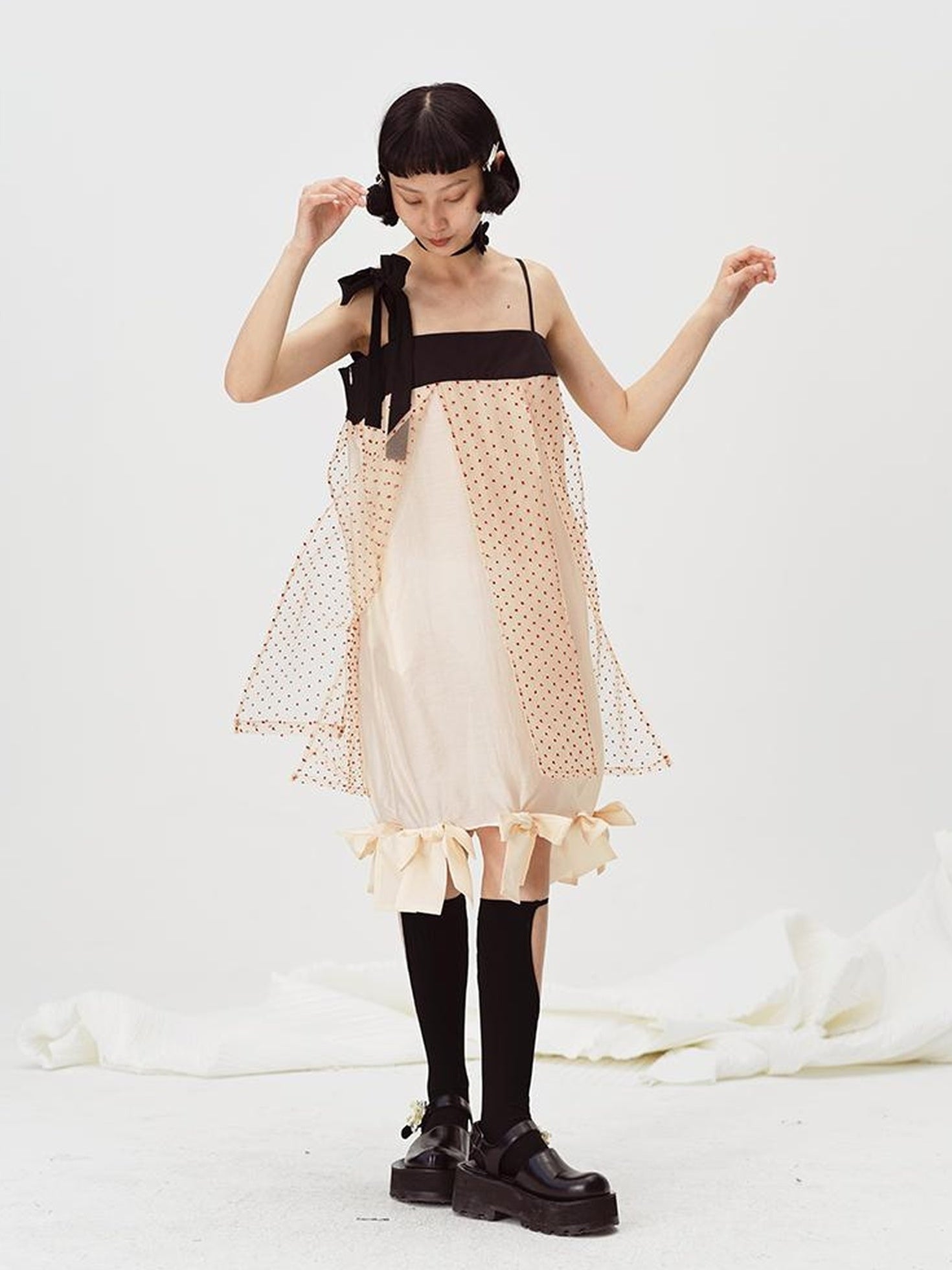 DIDDI MODA Split Front Bow Tie Contrast Sleeveless Midi Dress