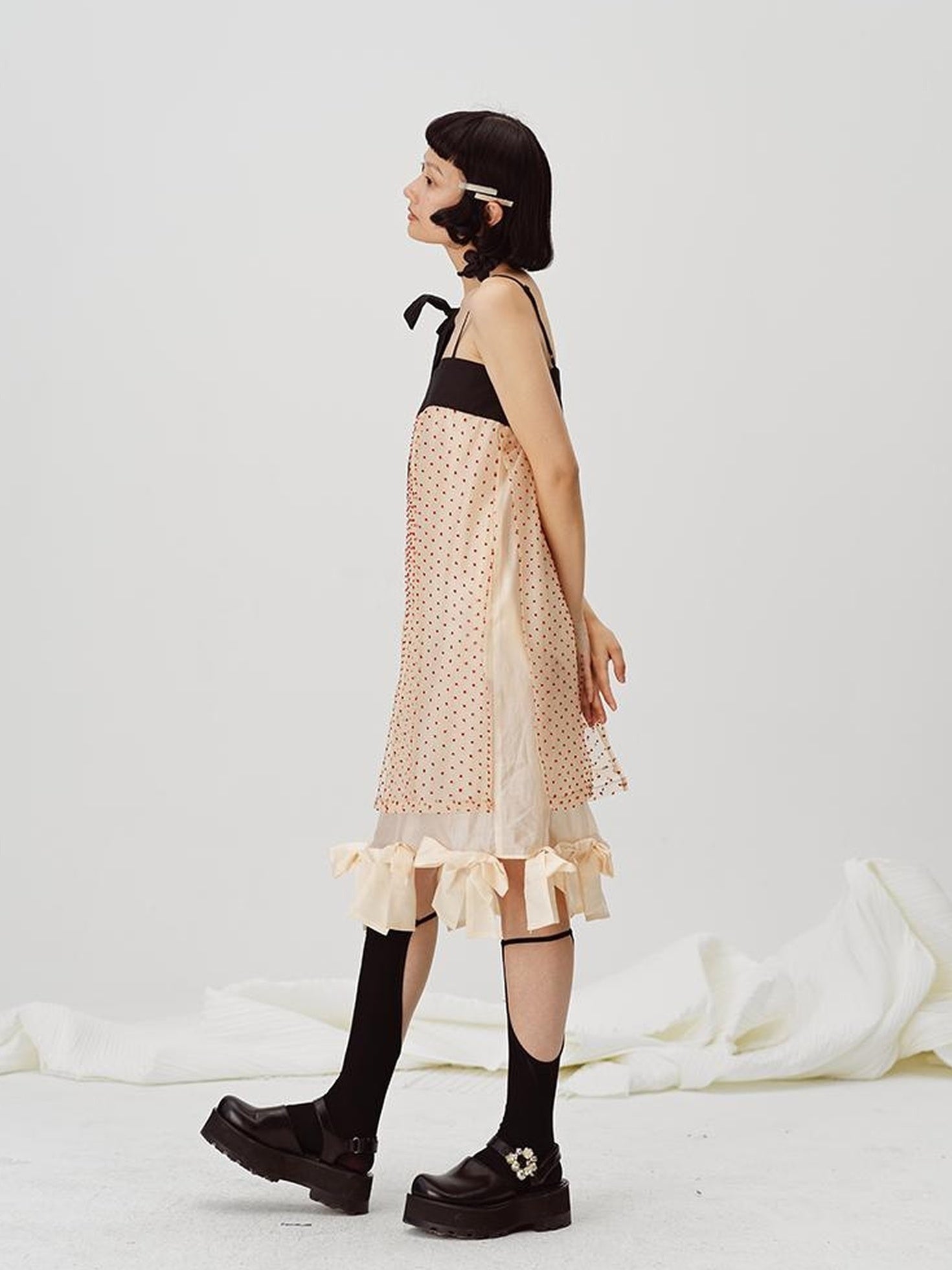 DIDDI MODA Split Front Bow Tie Contrast Sleeveless Midi Dress