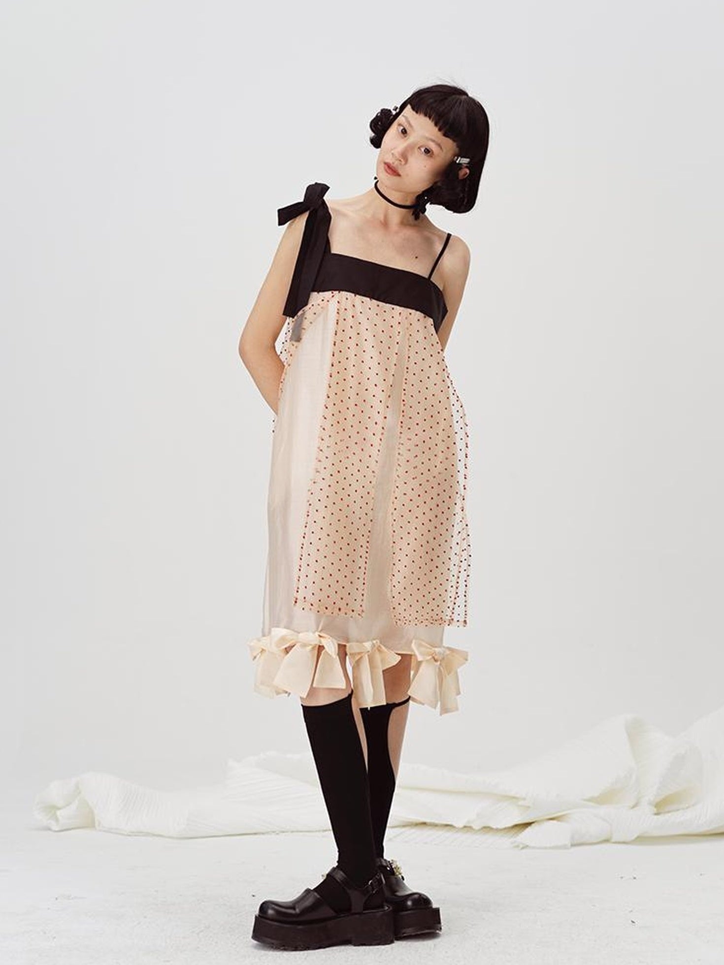 DIDDI MODA Split Front Bow Tie Contrast Sleeveless Midi Dress