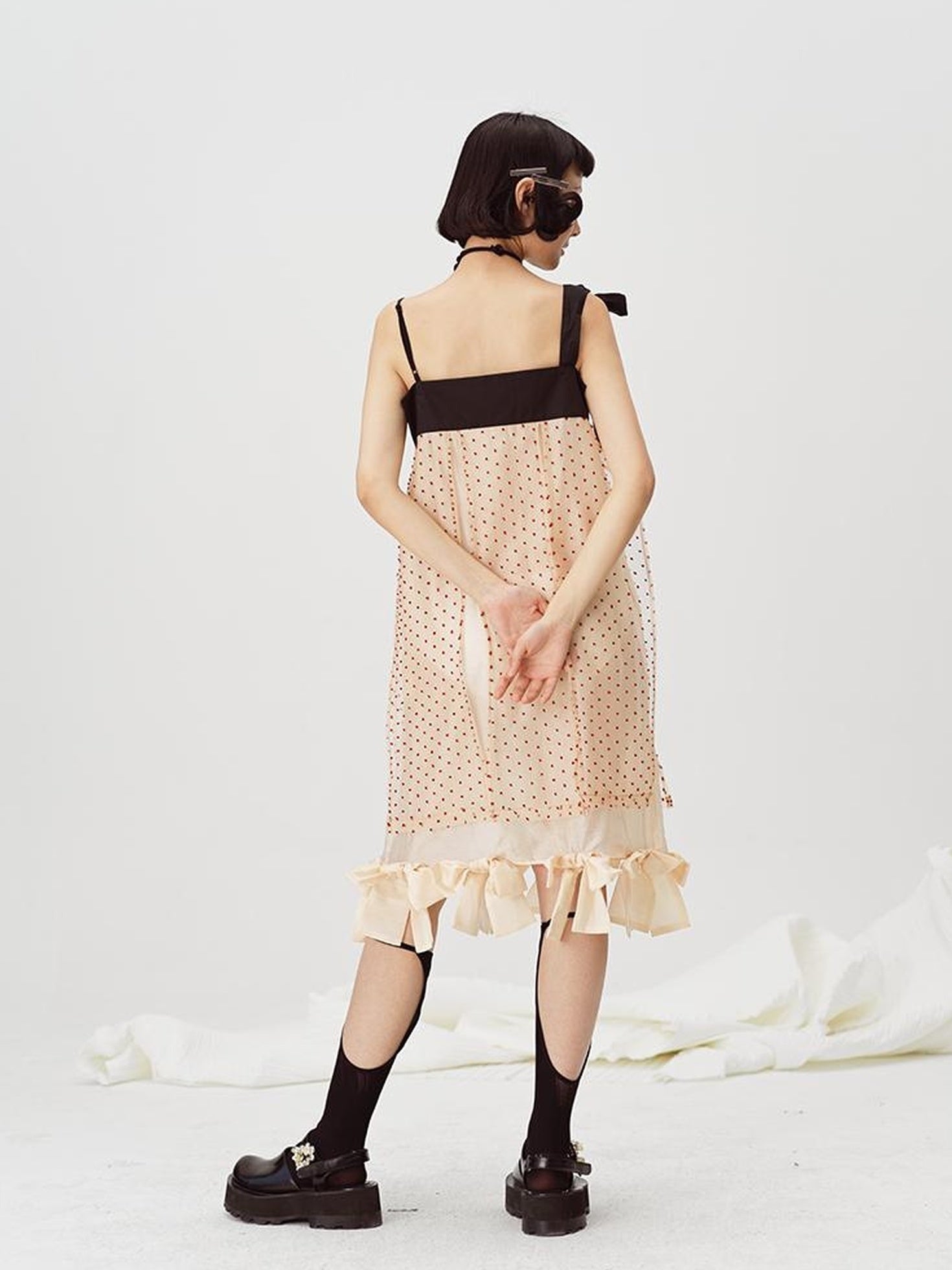 DIDDI MODA Split Front Bow Tie Contrast Sleeveless Midi Dress