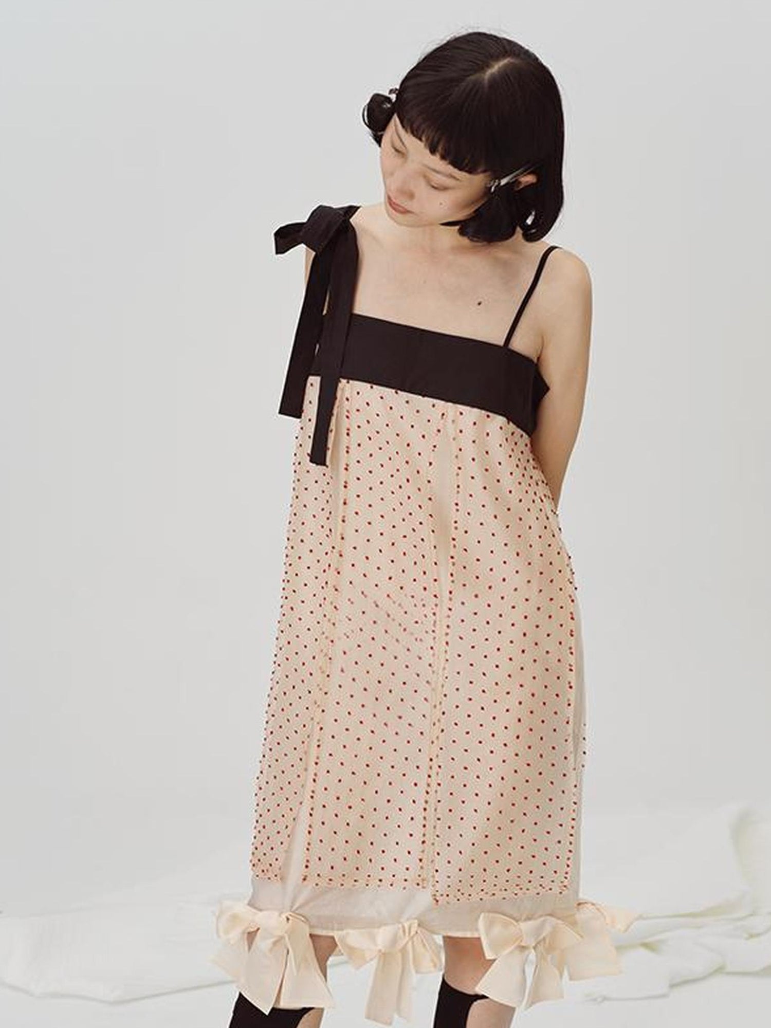 DIDDI MODA Split Front Bow Tie Contrast Sleeveless Midi Dress