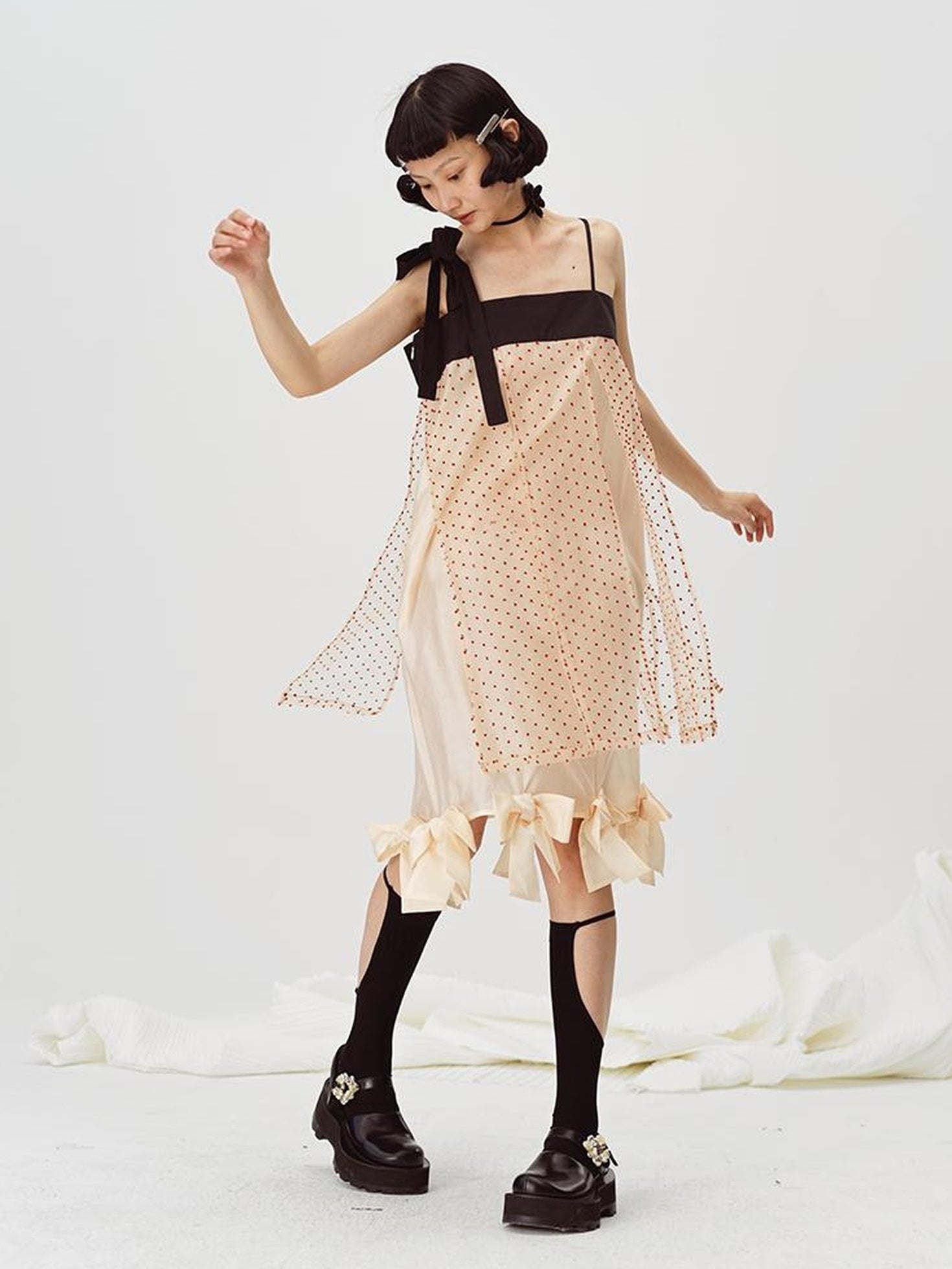 DIDDI MODA Split Front Bow Tie Contrast Sleeveless Midi Dress