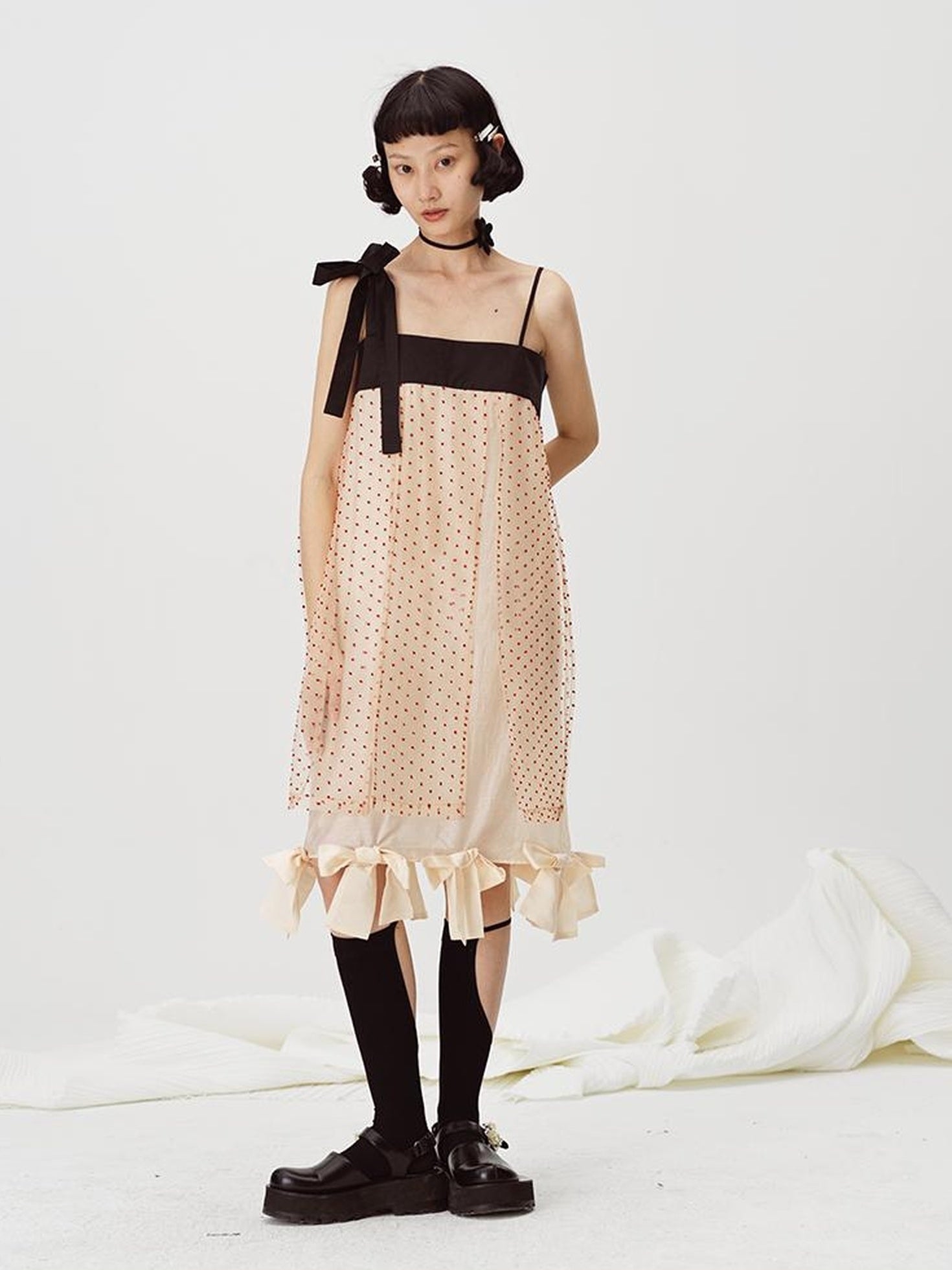 DIDDI MODA Split Front Bow Tie Contrast Sleeveless Midi Dress