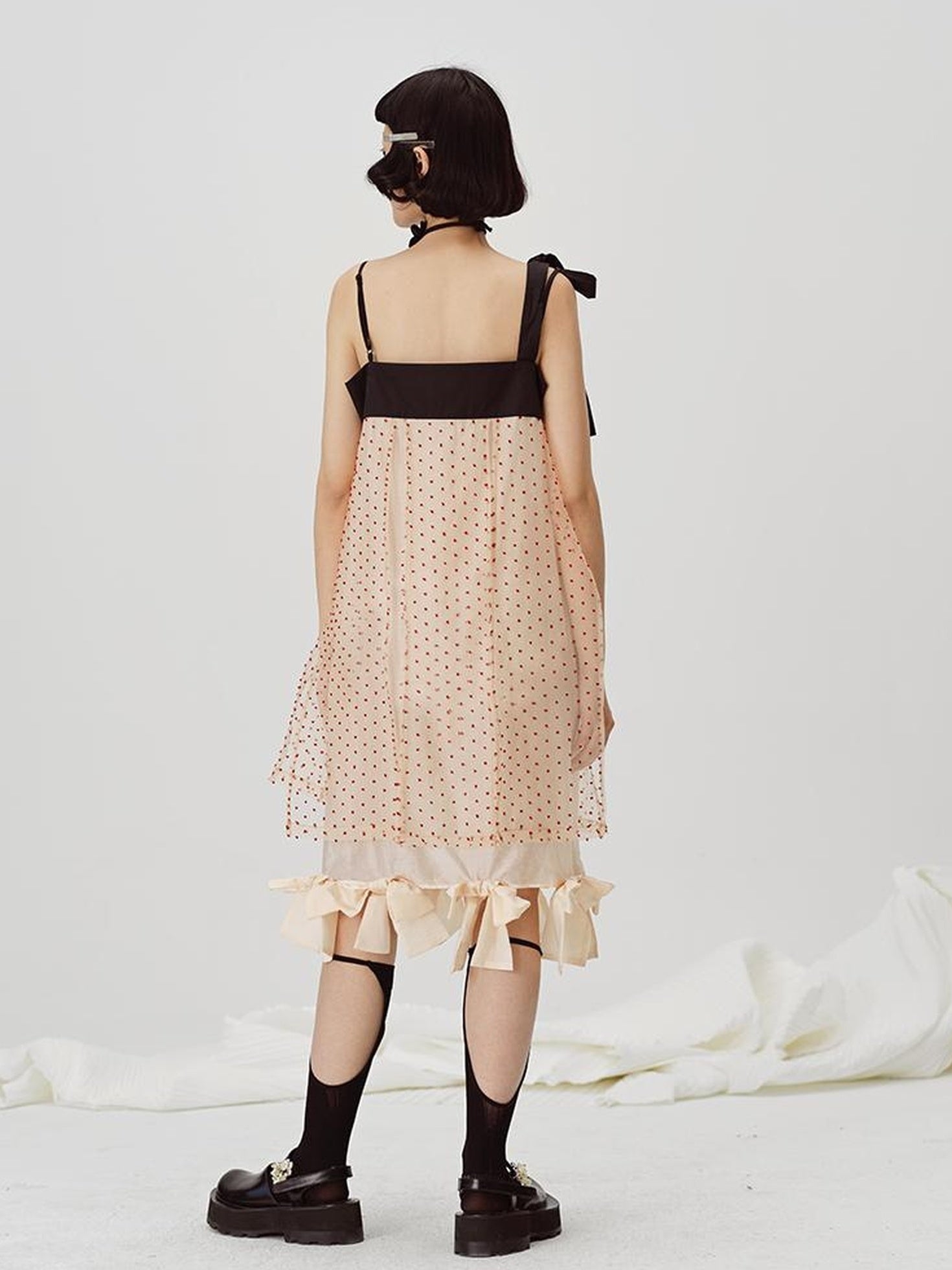 DIDDI MODA Split Front Bow Tie Contrast Sleeveless Midi Dress