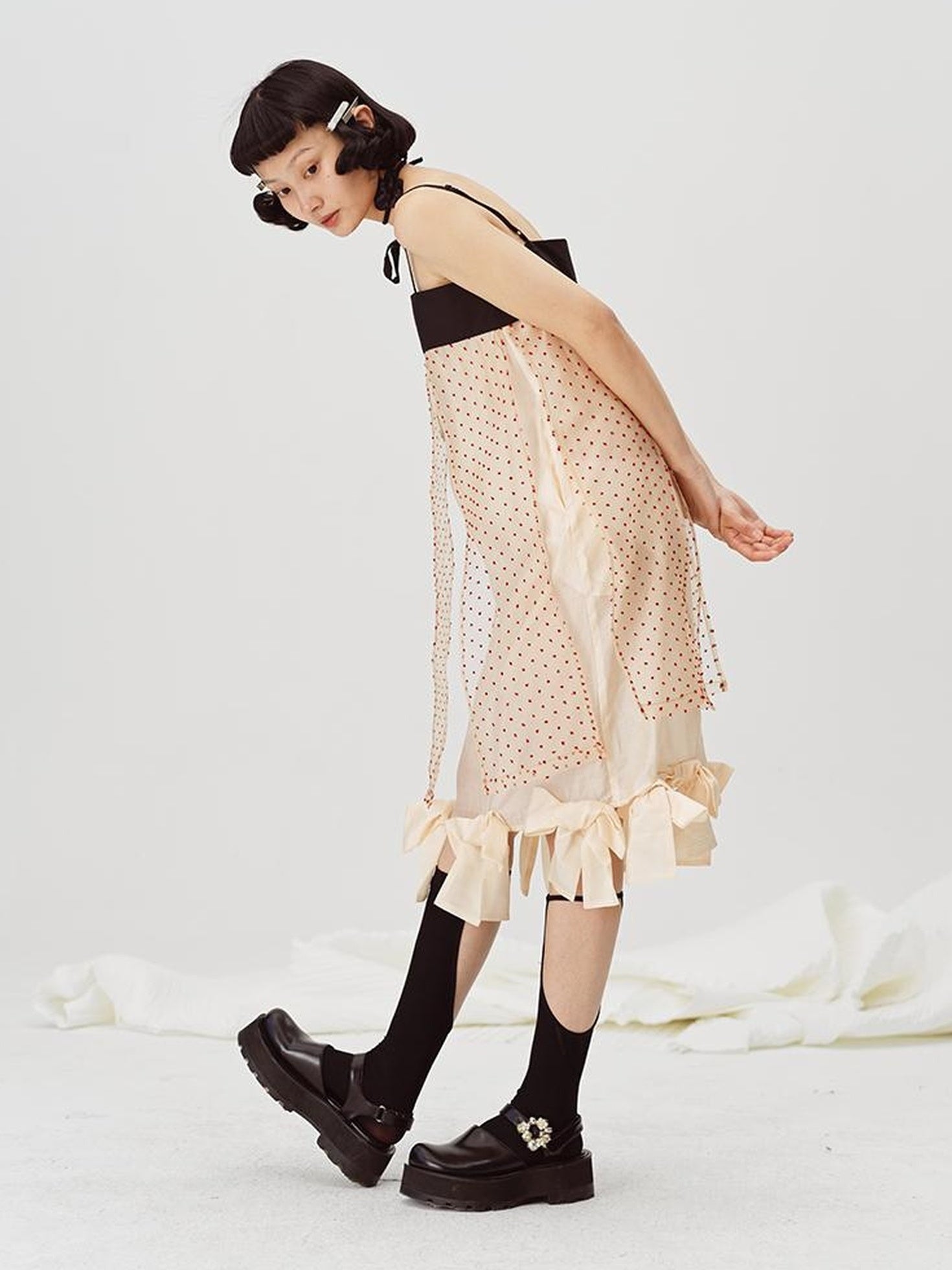 DIDDI MODA Split Front Bow Tie Contrast Sleeveless Midi Dress