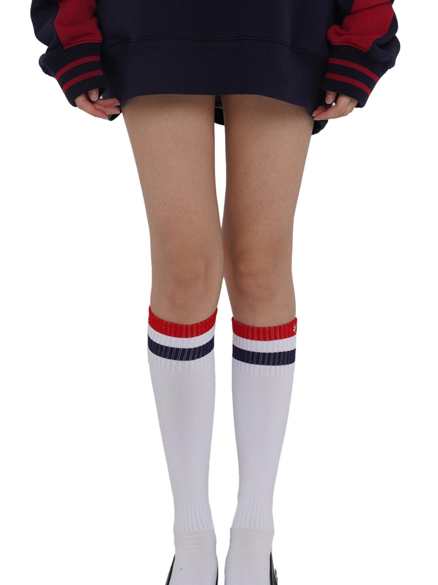 SweetChilling Sporty Bold Embroidered Striped Knee Socks
