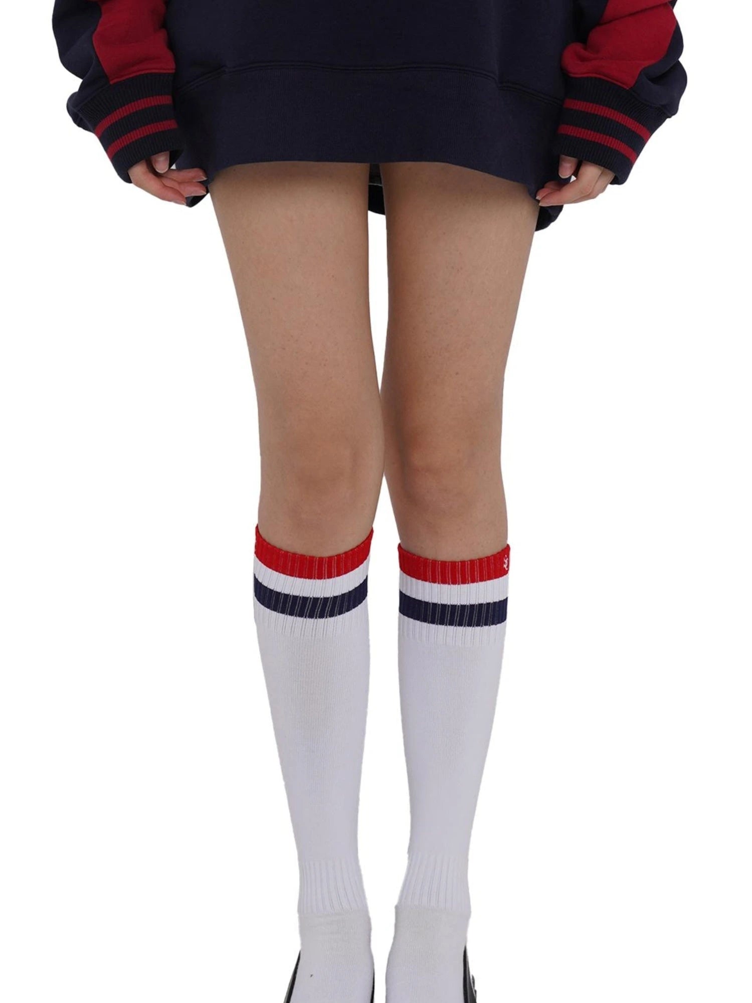 Sporty Bold Embroidered Striped Knee Socks