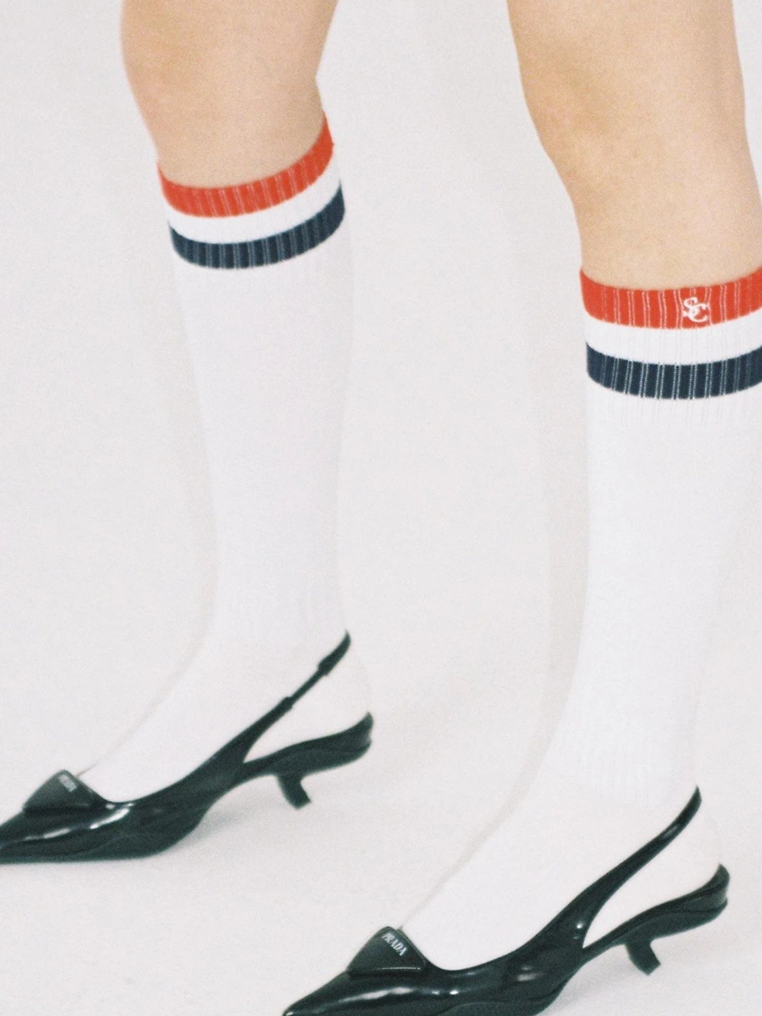 Sporty Bold Embroidered Striped Knee Socks