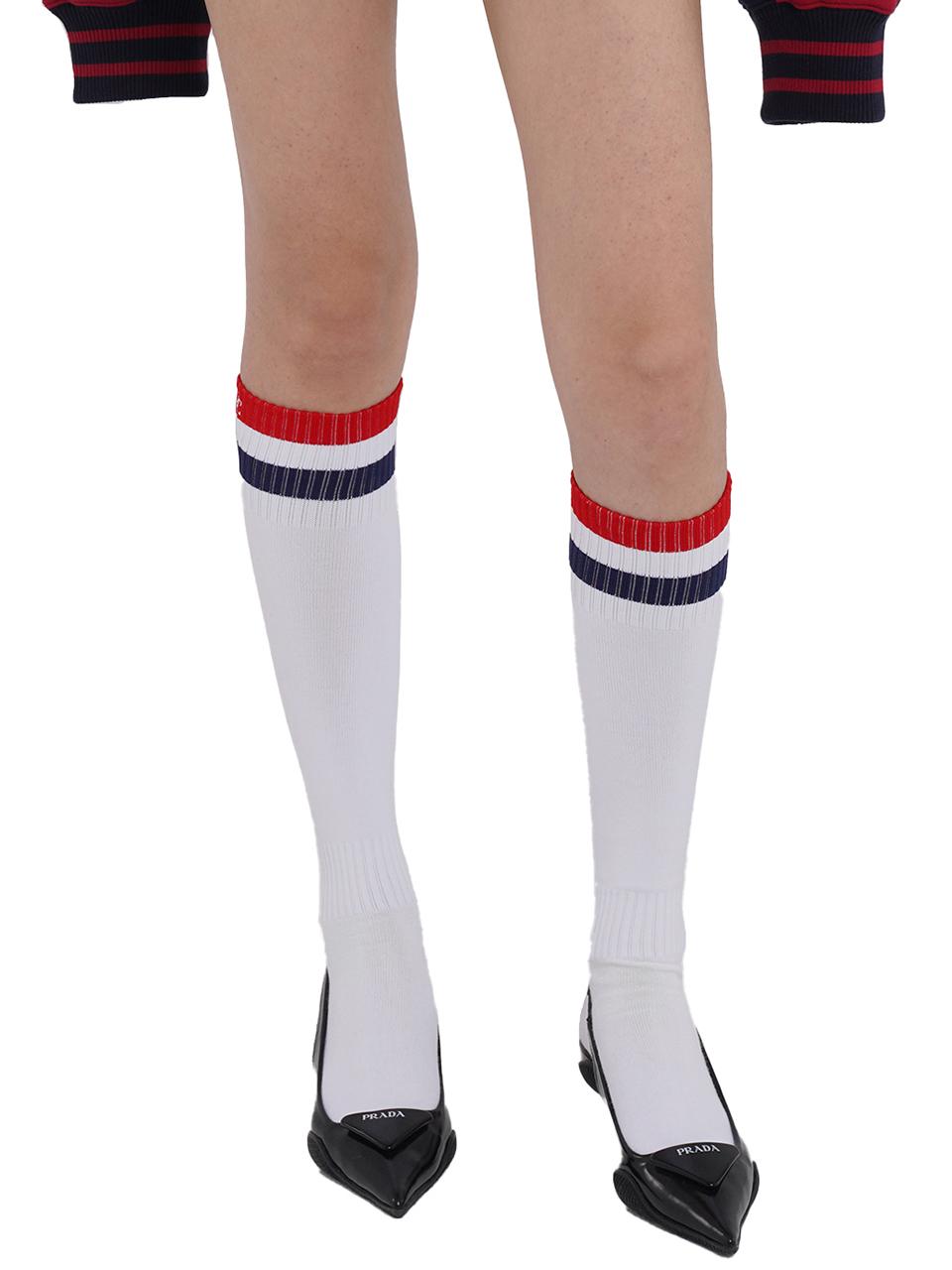 SweetChilling Sporty Bold Embroidered Striped Knee Socks