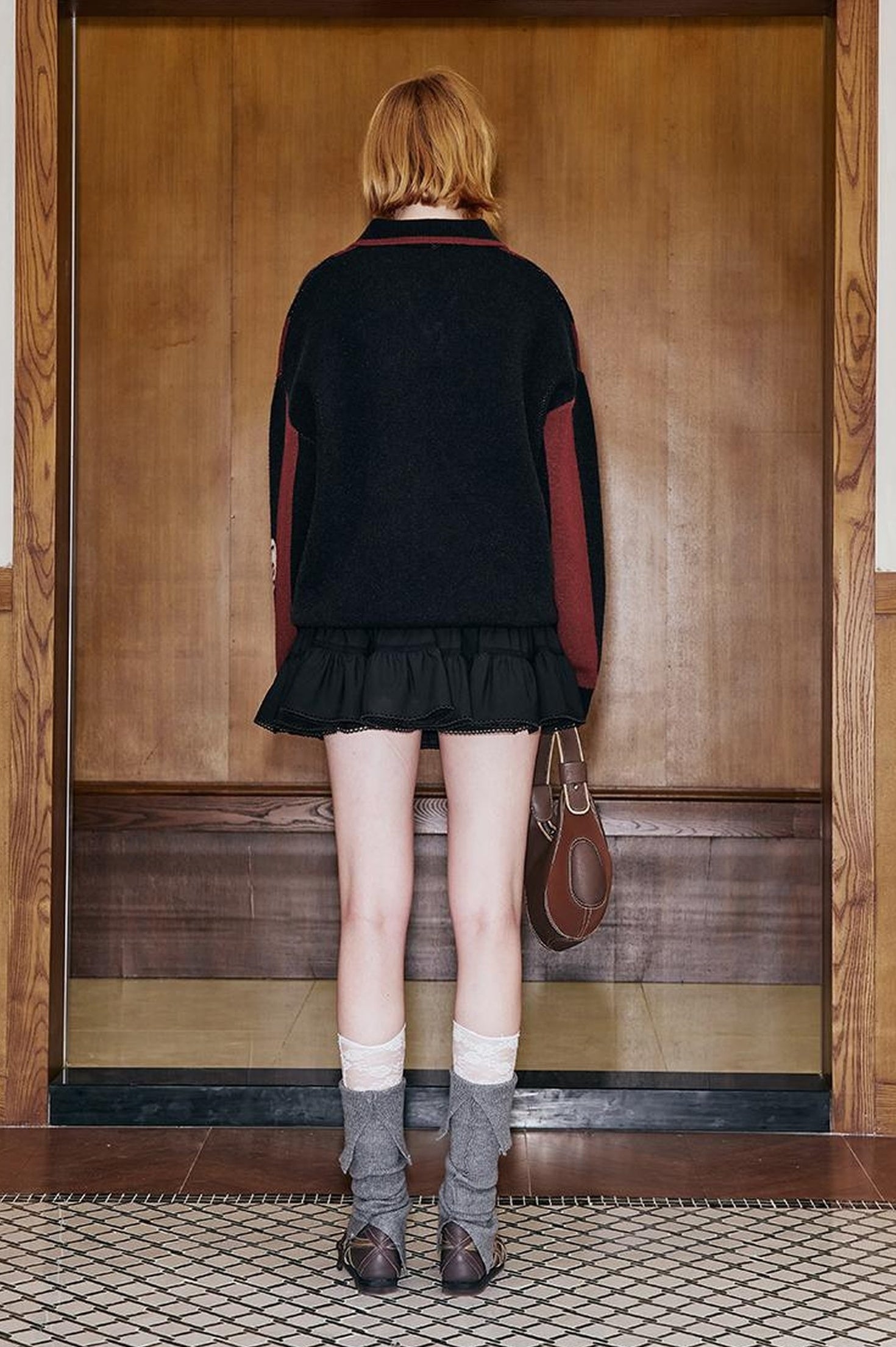 DIDDI MODA Sporty Bow Knot Jacquard Polo Sweater