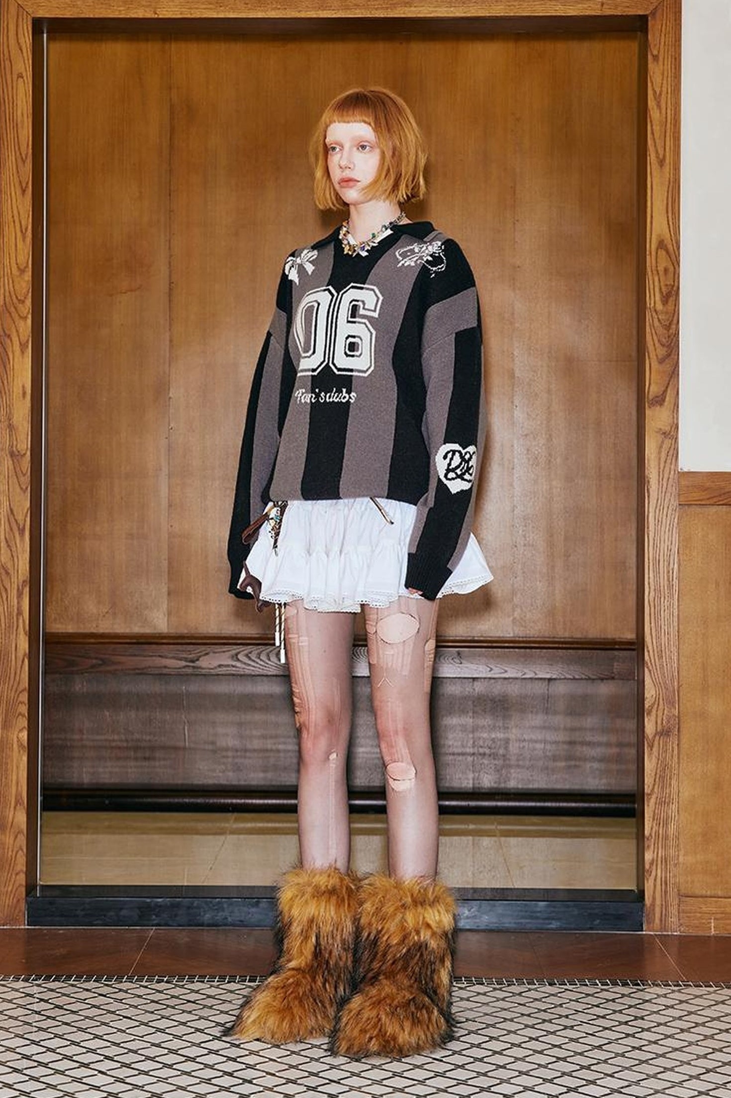 DIDDI MODA Sporty Bow Knot Jacquard Polo Sweater