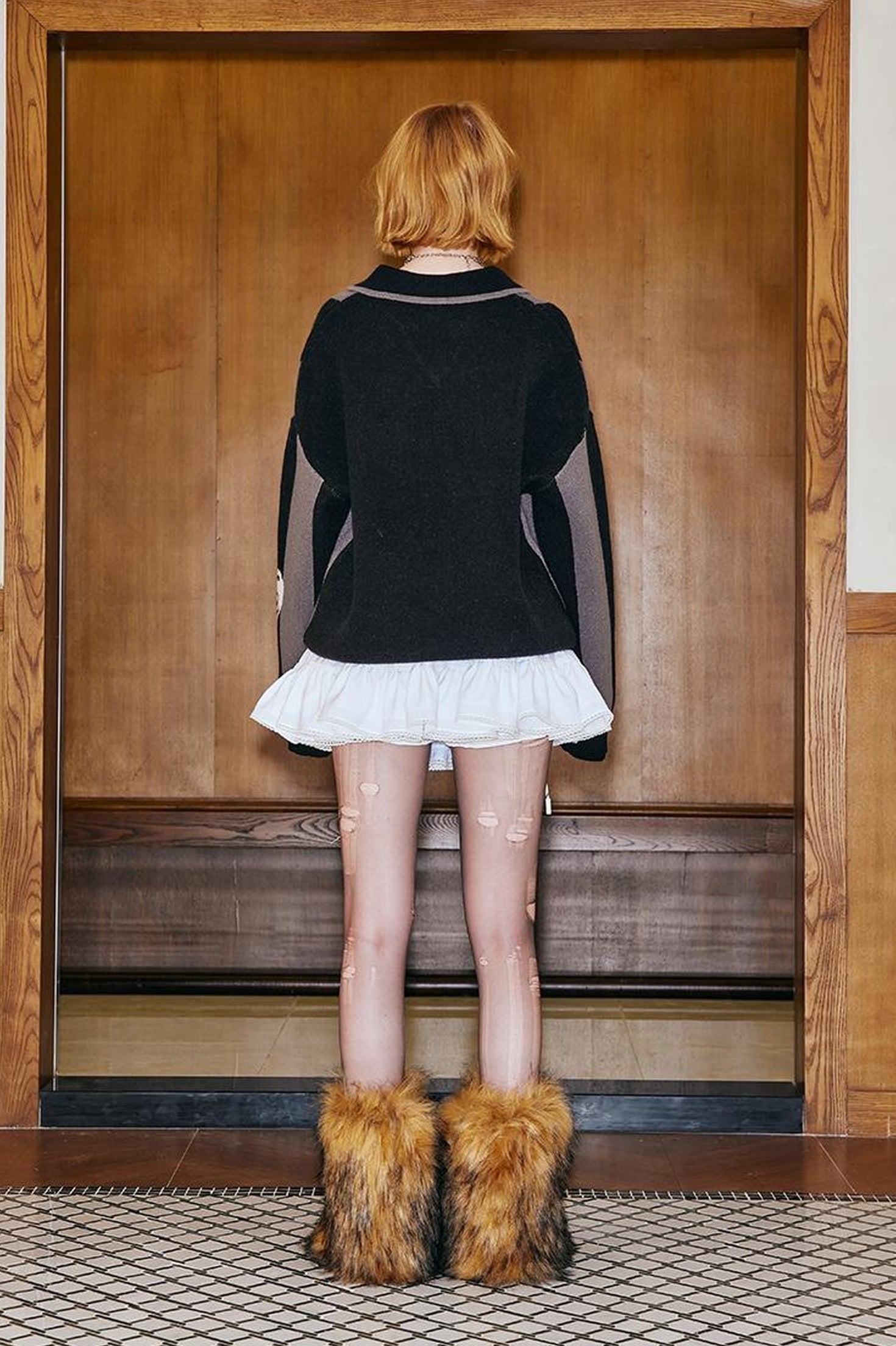 DIDDI MODA Sporty Bow Knot Jacquard Polo Sweater
