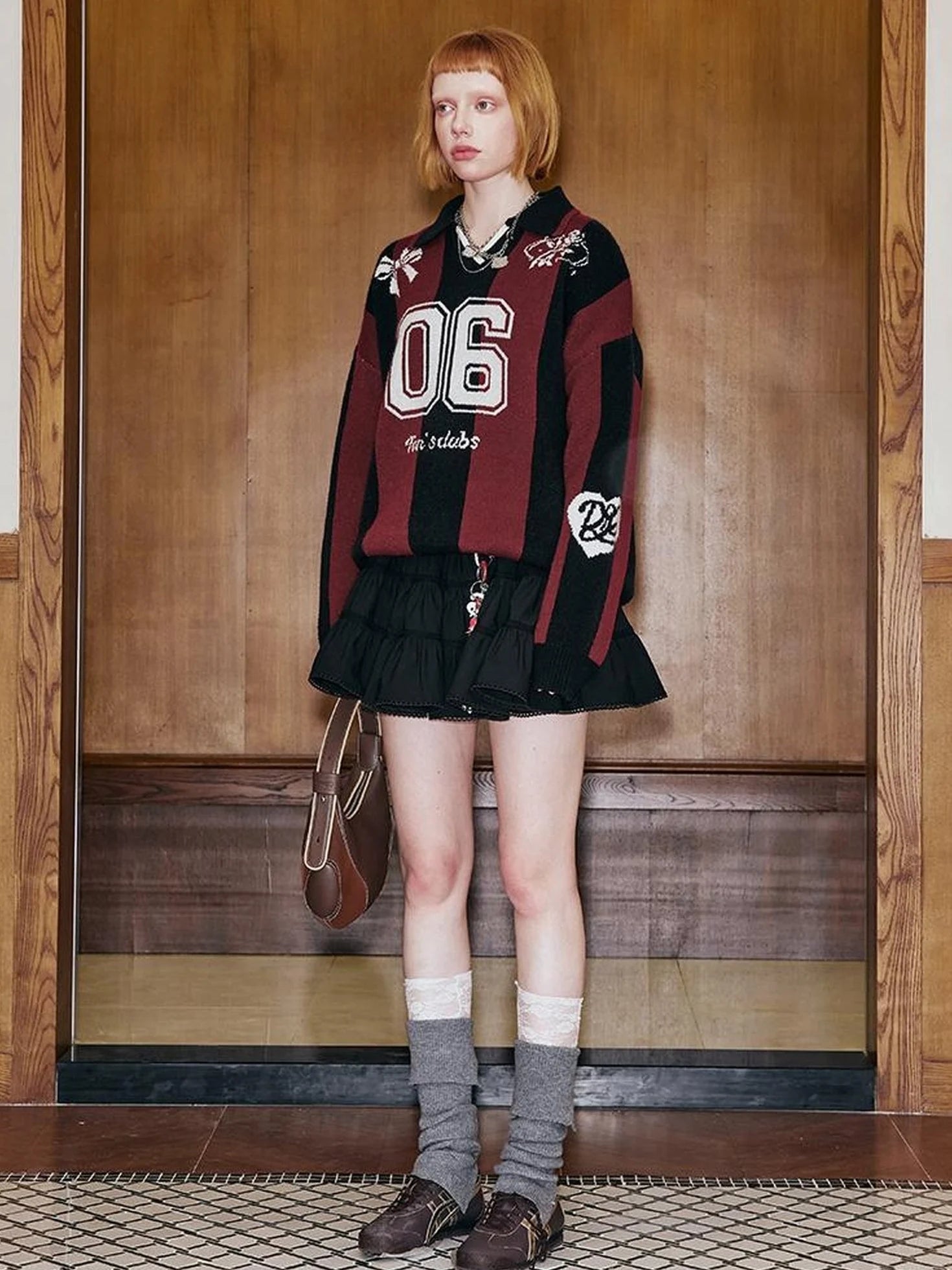 Sporty Bow Knot Jacquard Polo Sweater