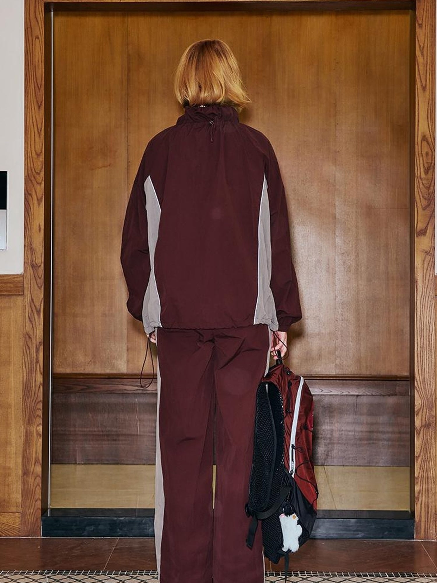 DIDDI MODA Sporty Bow Patch Colorblock Set Graphic Lace Trim Hoodie