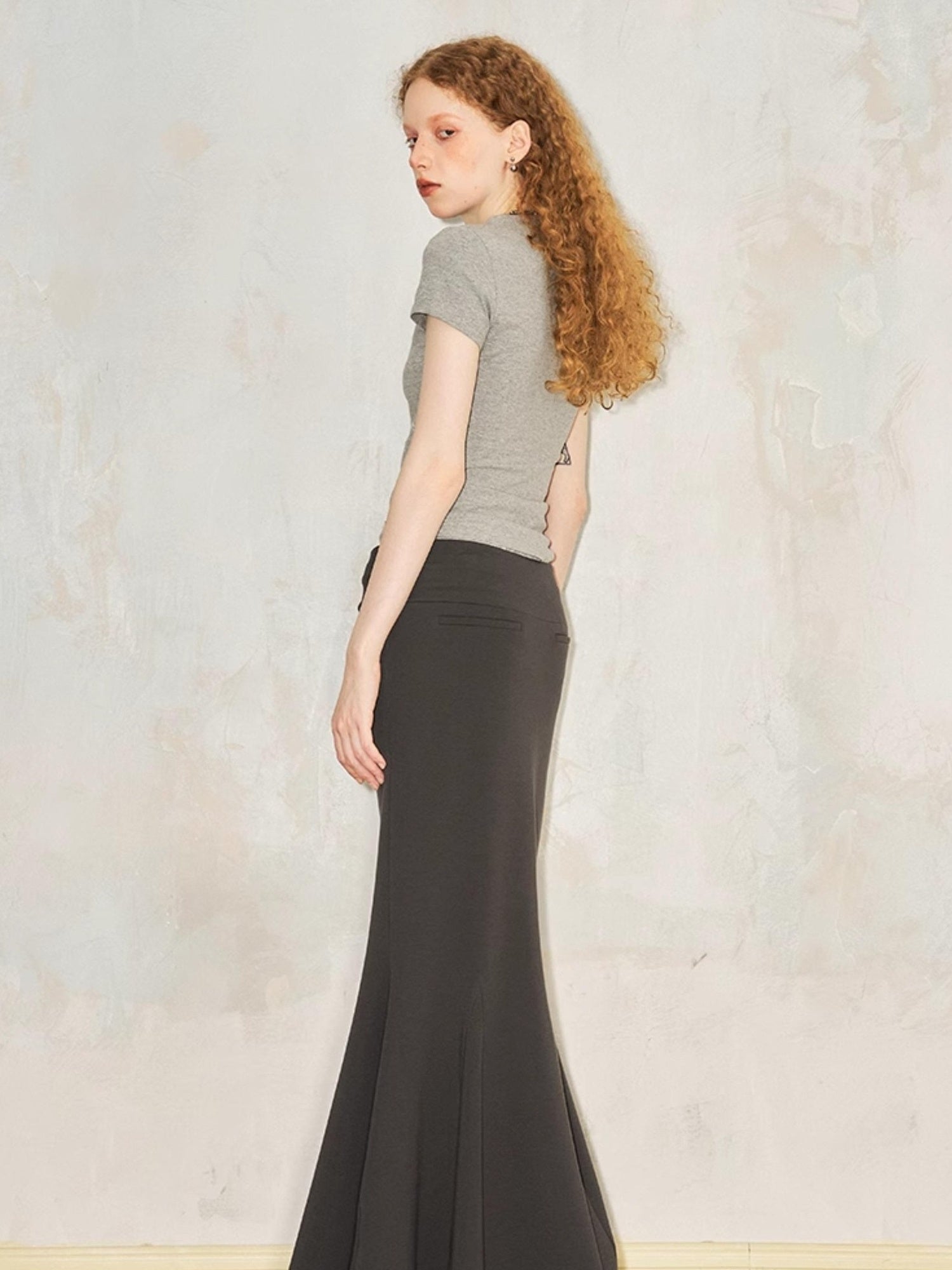 DIDDI MODA Sporty Lace Waist Flared Knit Skirt With Drawstring