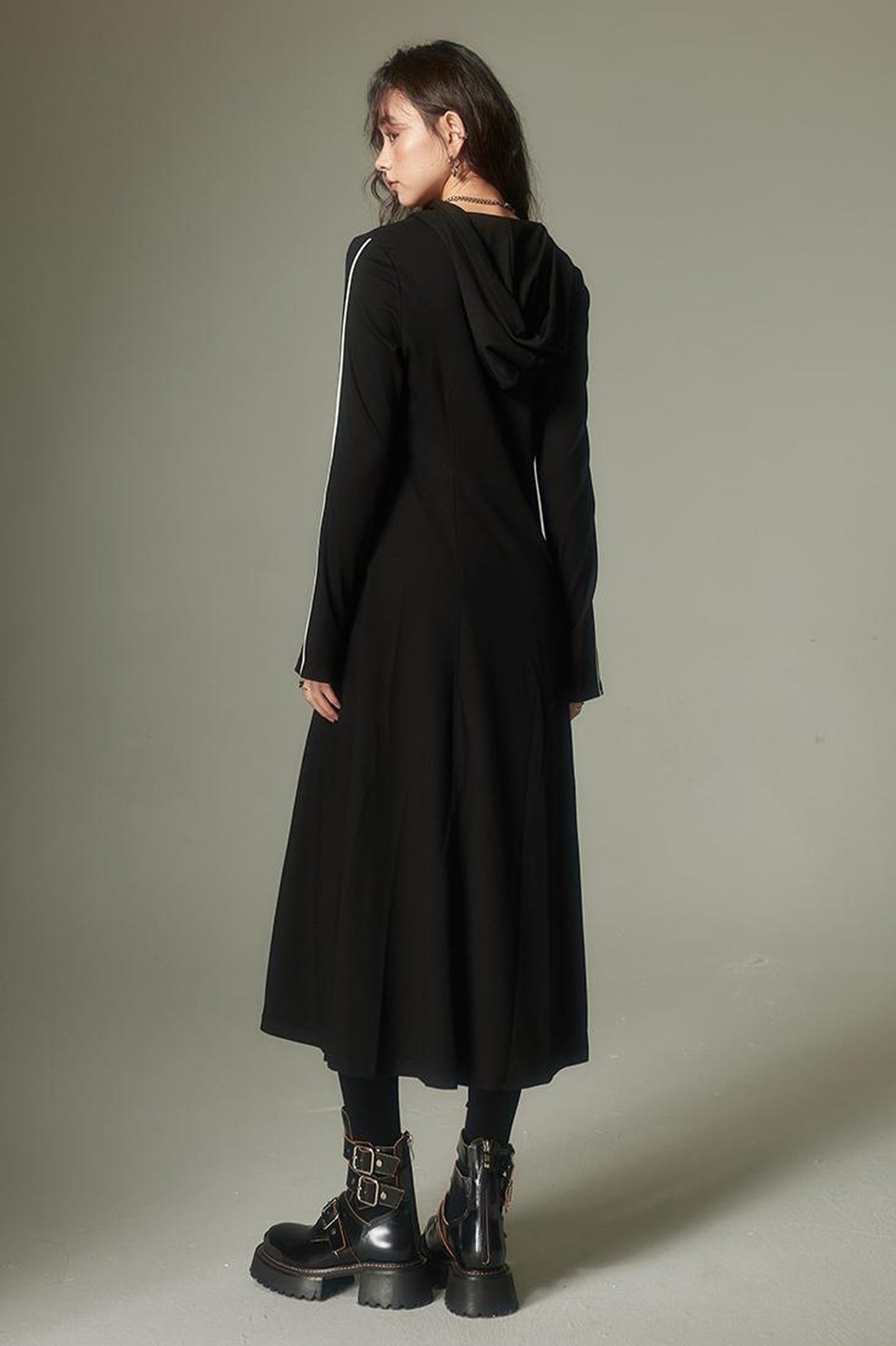 DIDDI MODA Sporty Tie Front Hooded Sweater Dress