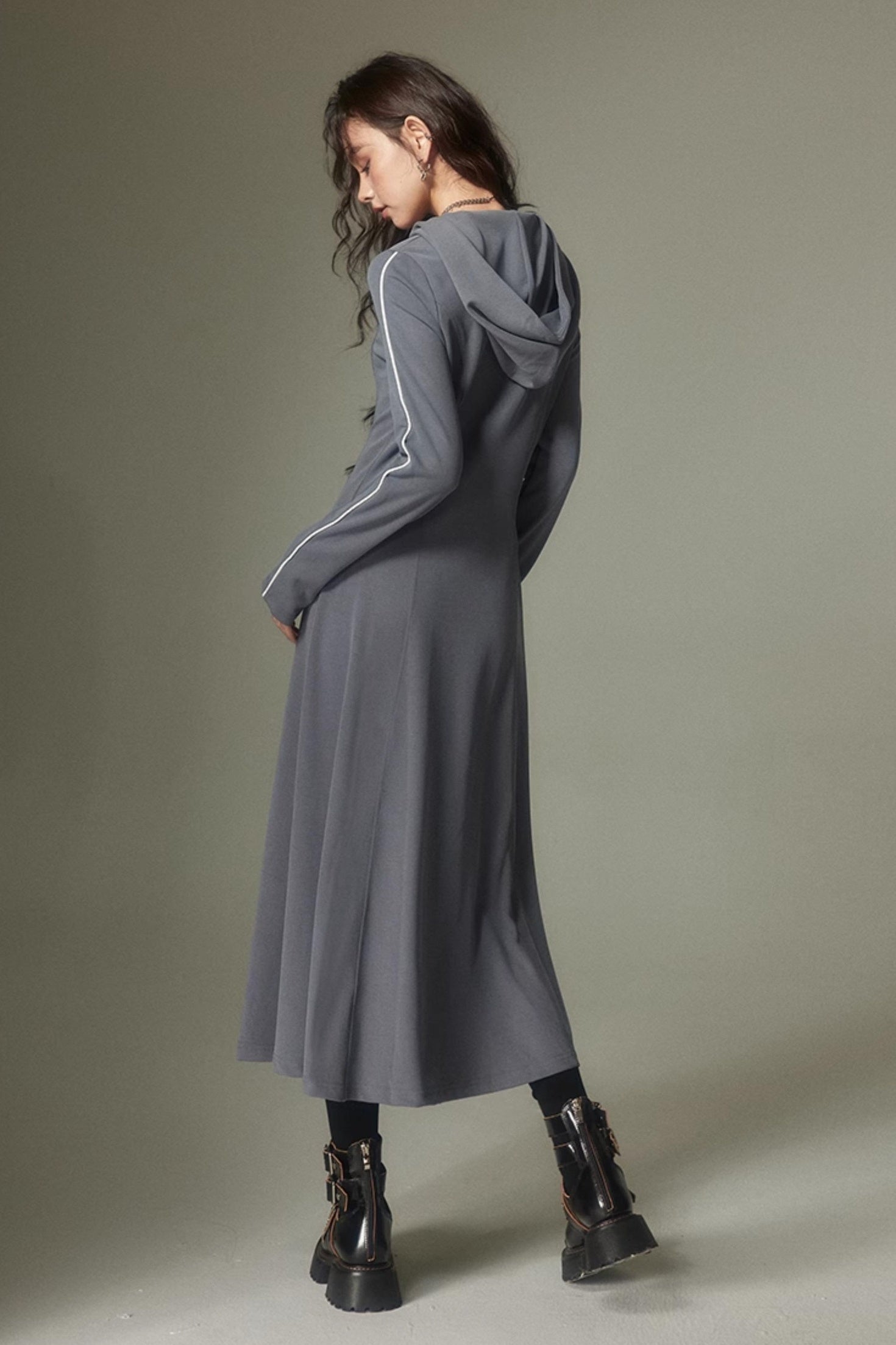 DIDDI MODA Sporty Tie Front Hooded Sweater Dress