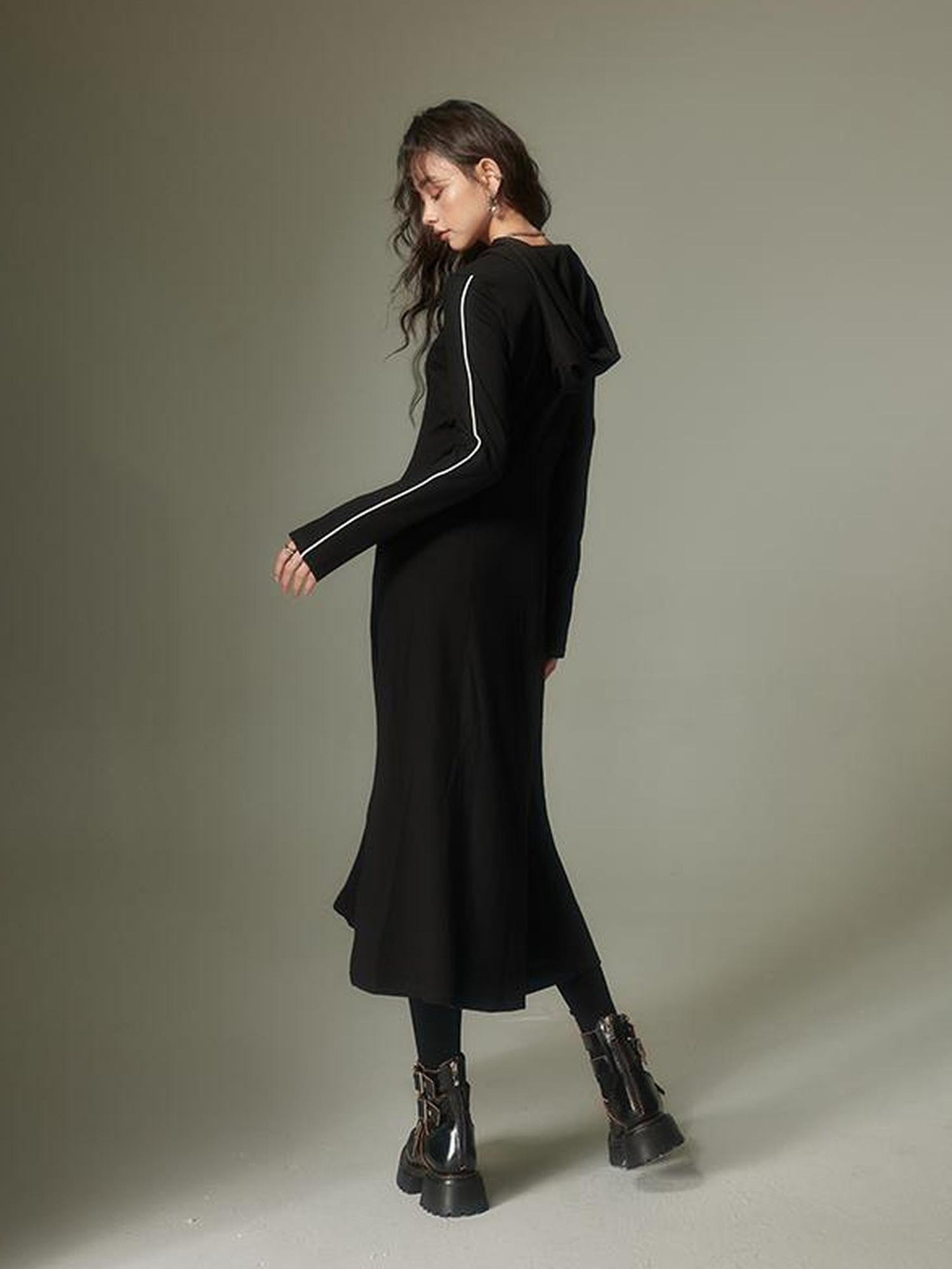 DIDDI MODA Sporty Tie Front Hooded Sweater Dress