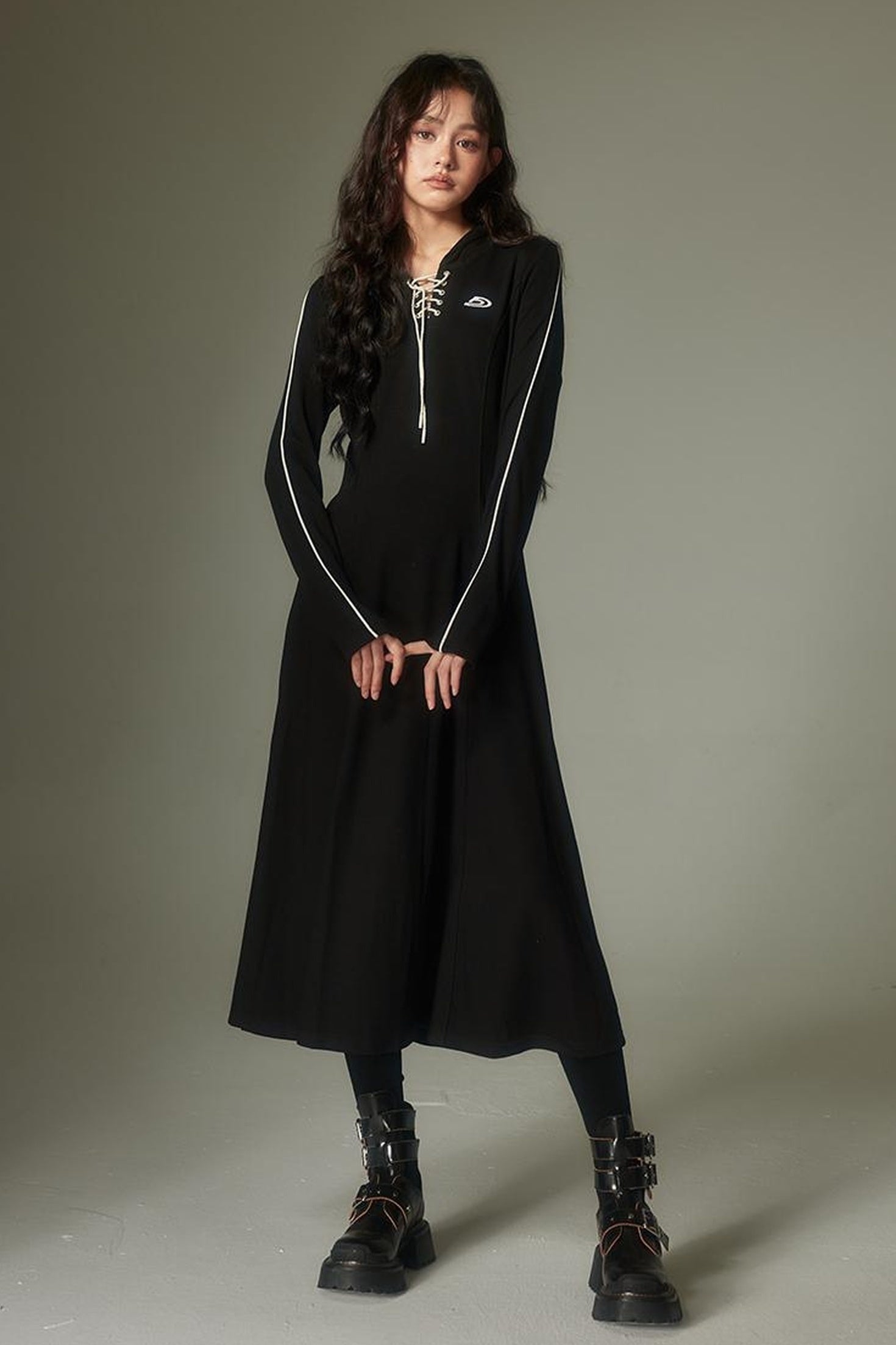 DIDDI MODA Sporty Tie Front Hooded Sweater Dress