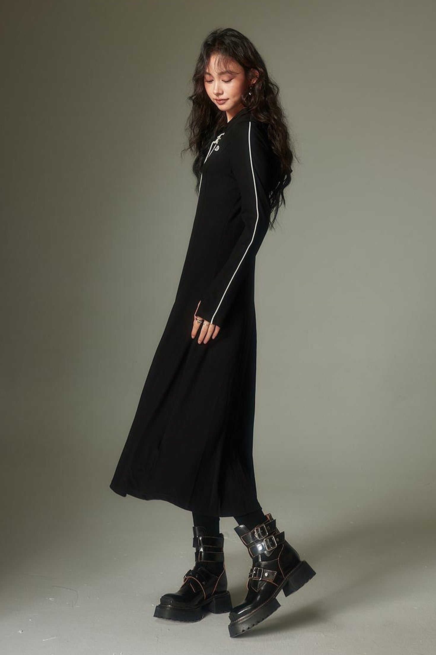 DIDDI MODA Sporty Tie Front Hooded Sweater Dress