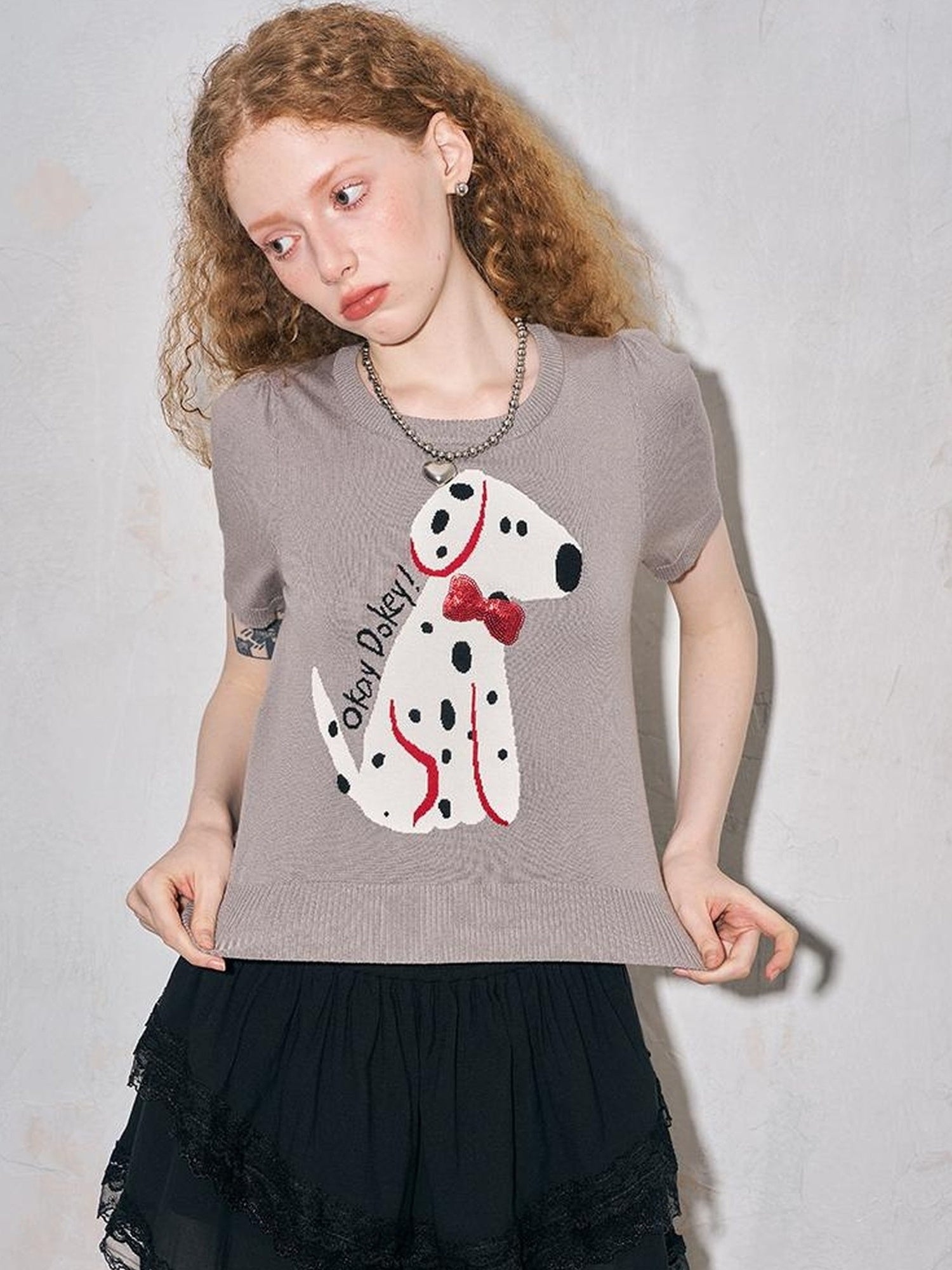 DIDDI MODA Spotted Dog Knit Vest And Tee Set