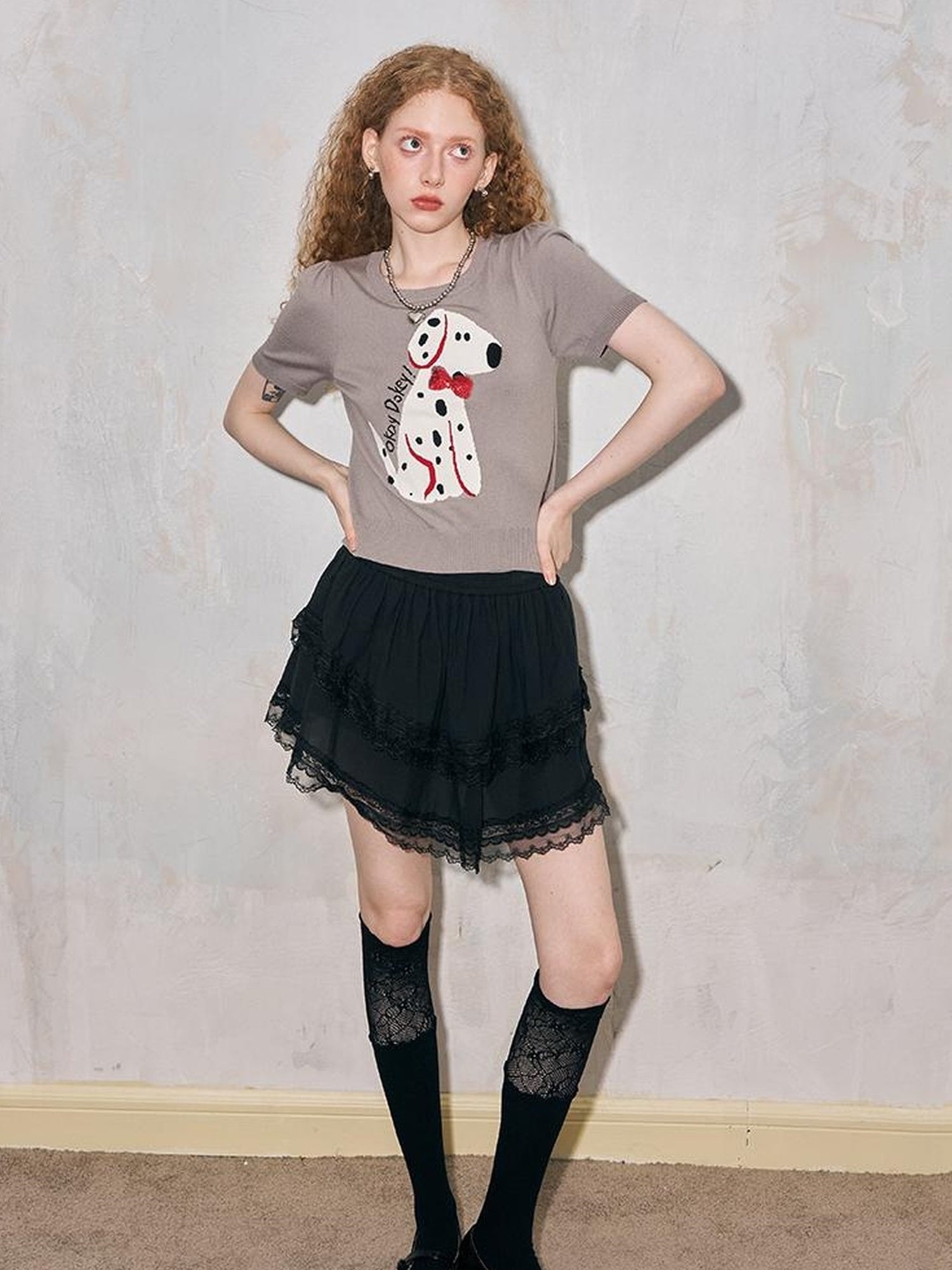 DIDDI MODA Spotted Dog Knit Vest And Tee Set