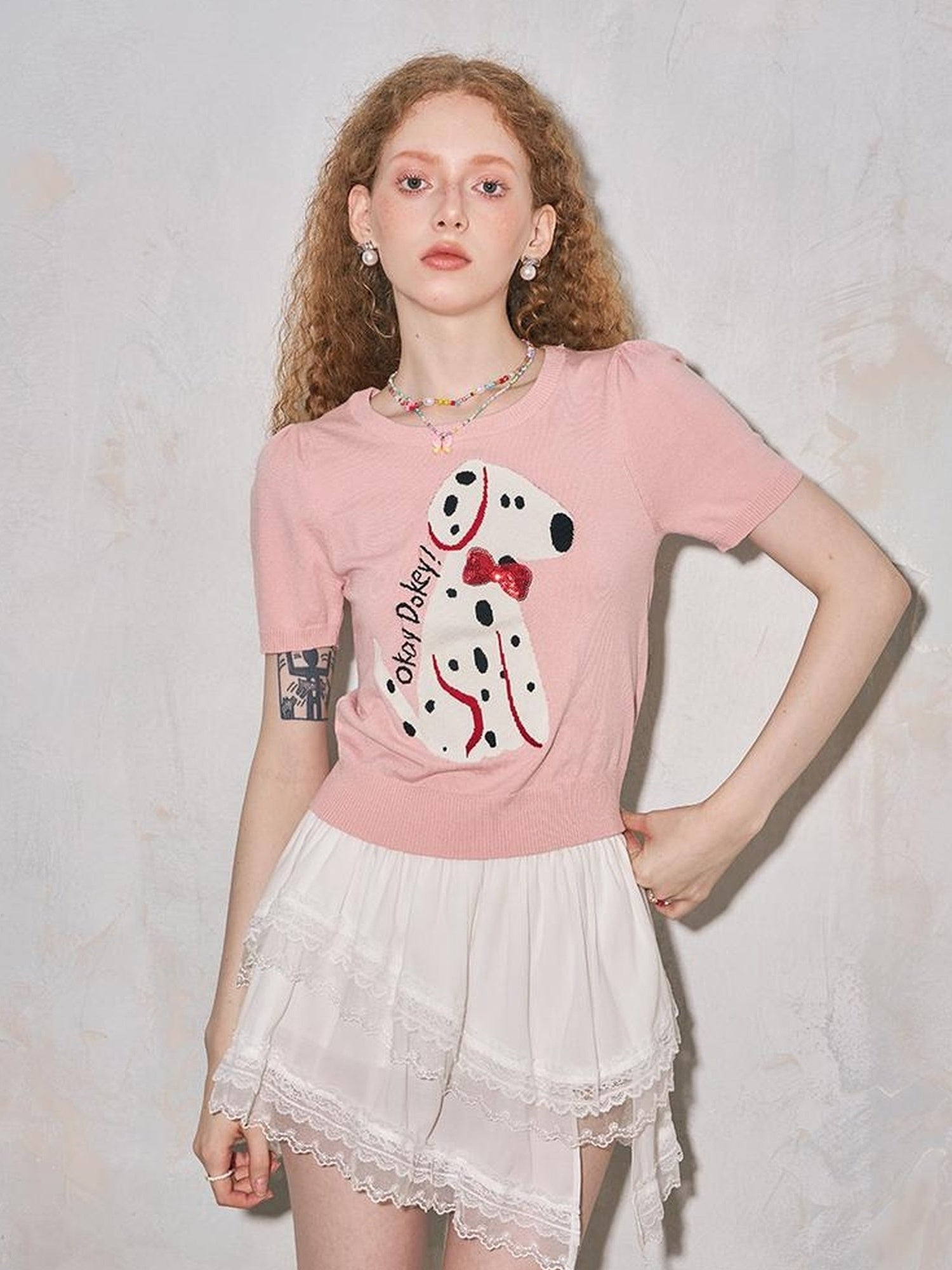 DIDDI MODA Spotted Dog Knit Vest And Tee Set