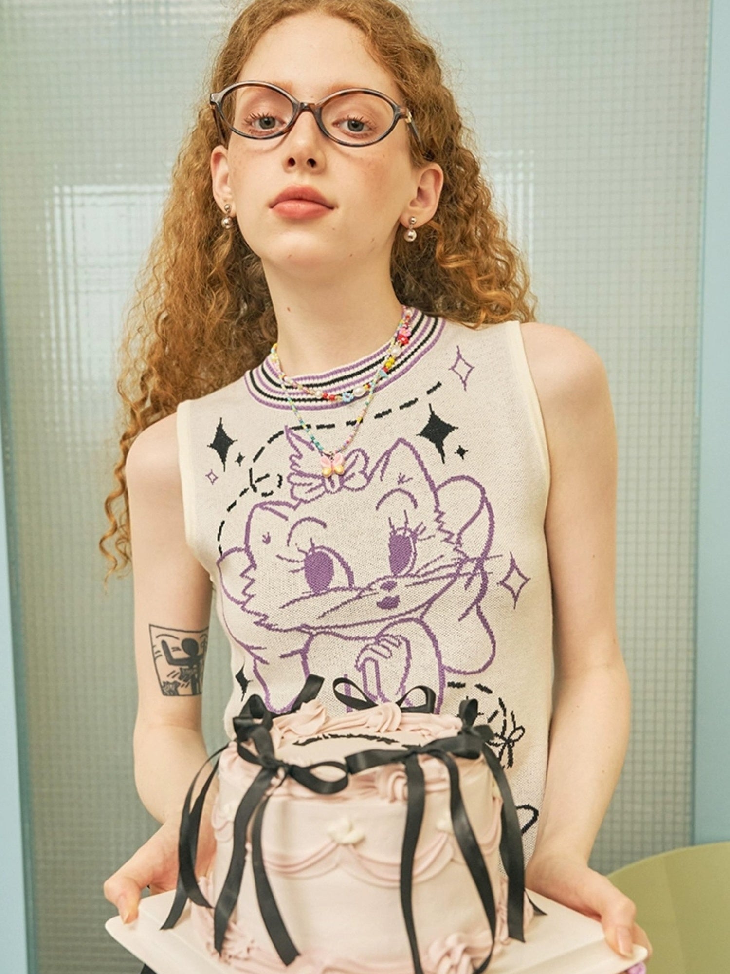 DIDDI MODA Spotted Dog Knit Vest And Tee Set