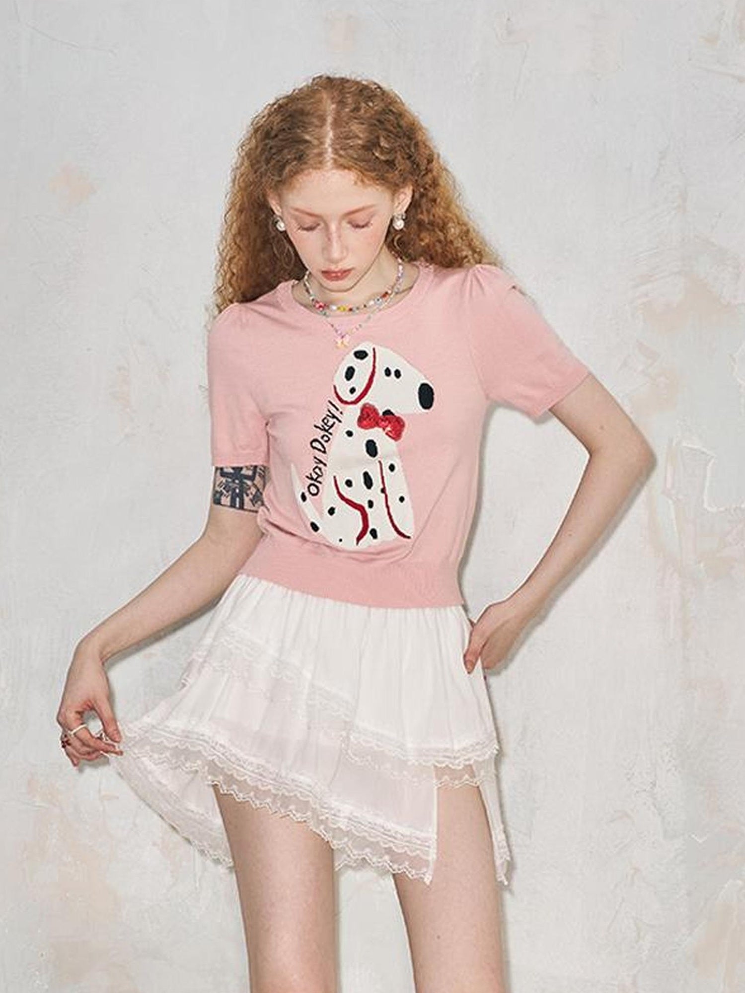 DIDDI MODA Spotted Dog Knit Vest And Tee Set