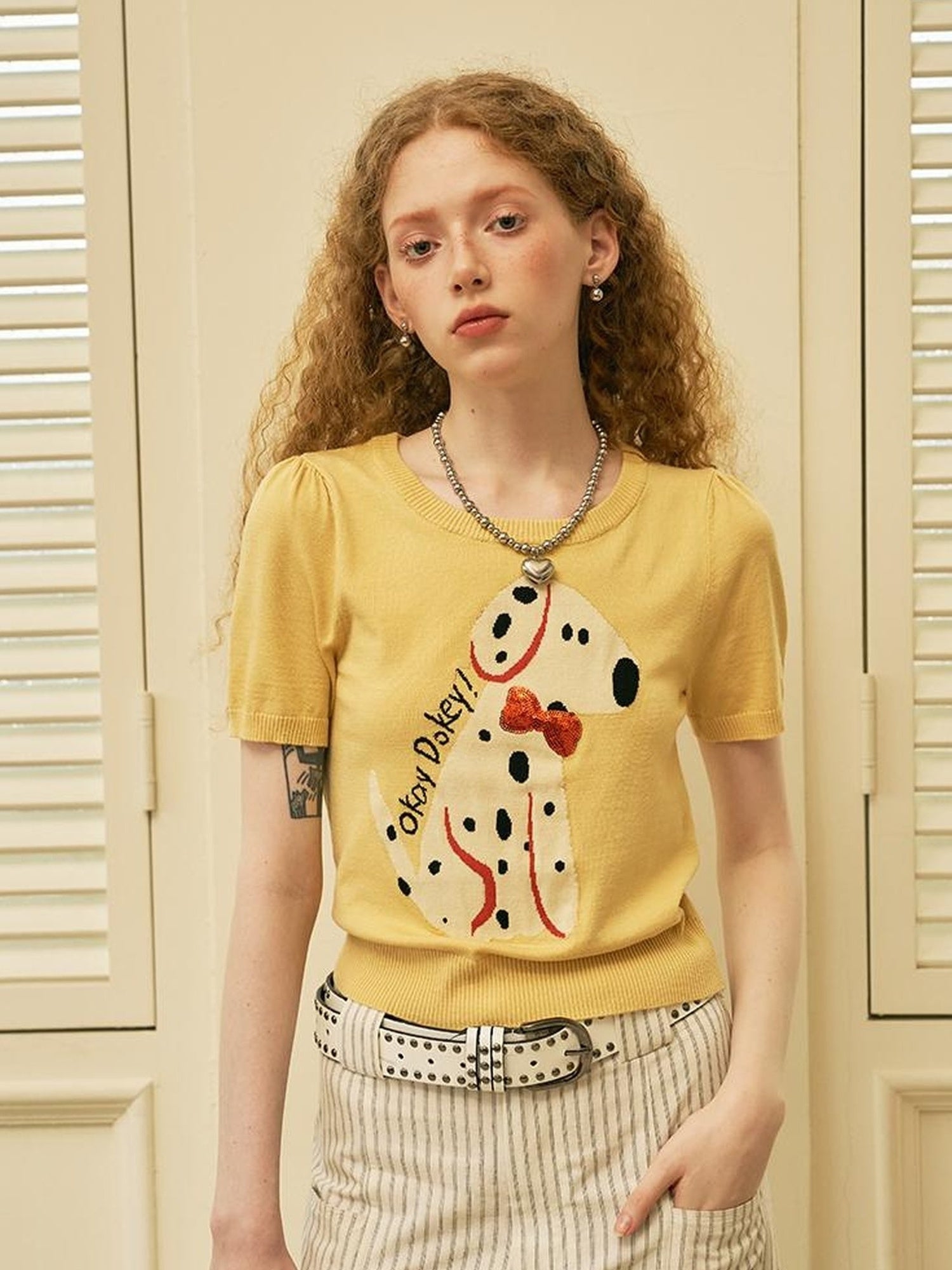 DIDDI MODA Spotted Dog Knit Vest And Tee Set
