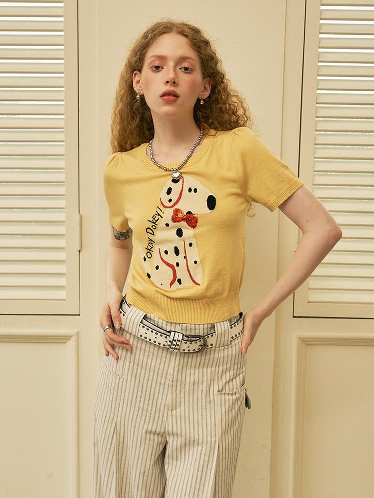 DIDDI MODA Spotted Dog Knit Vest And Tee Set