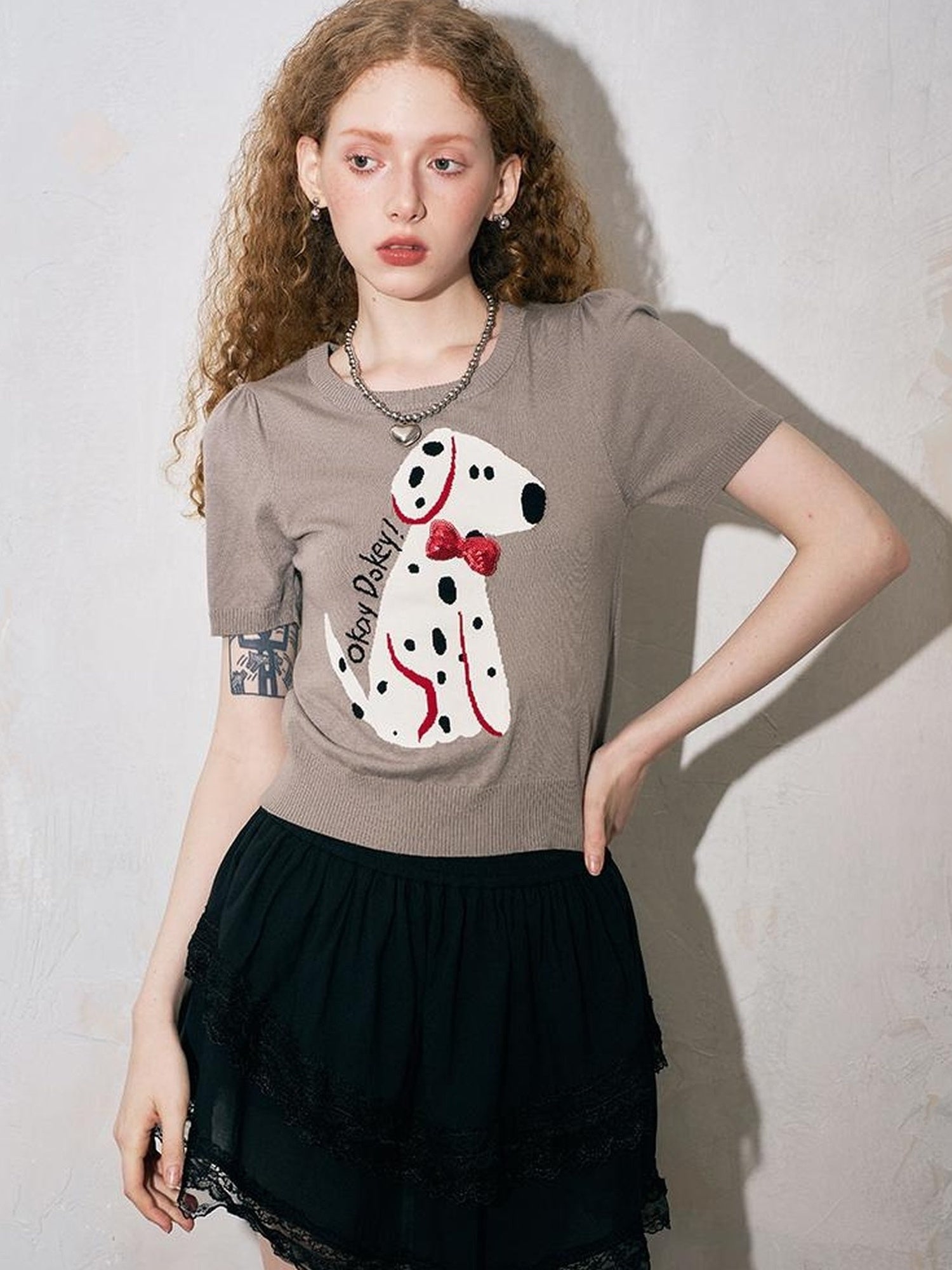 DIDDI MODA Spotted Dog Knit Vest And Tee Set