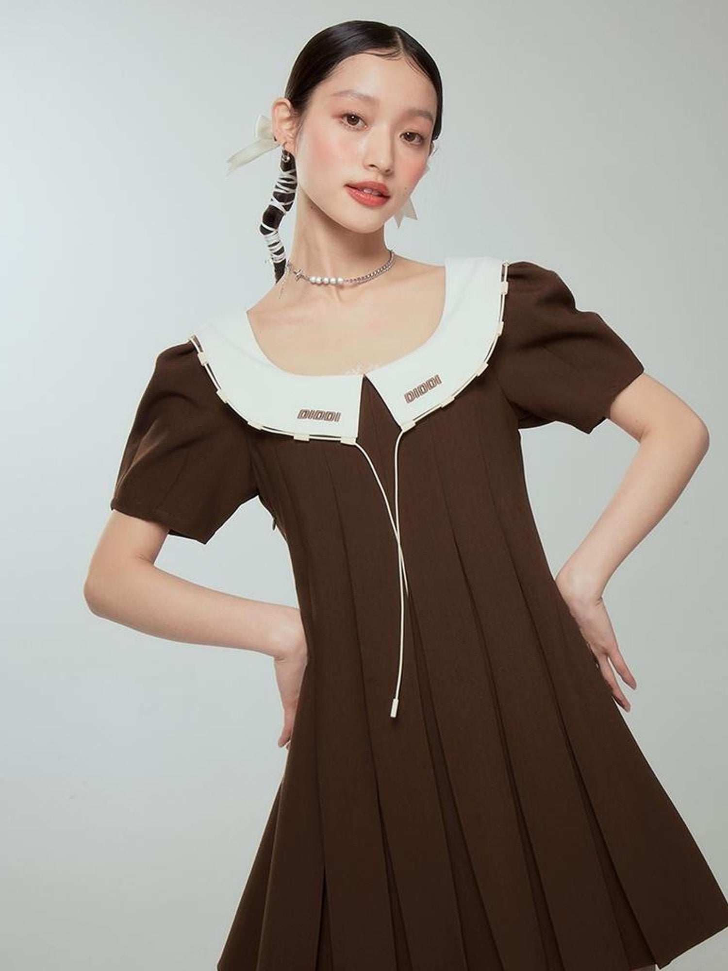 DIDDI MODA Spring College Collar Contrast Dress