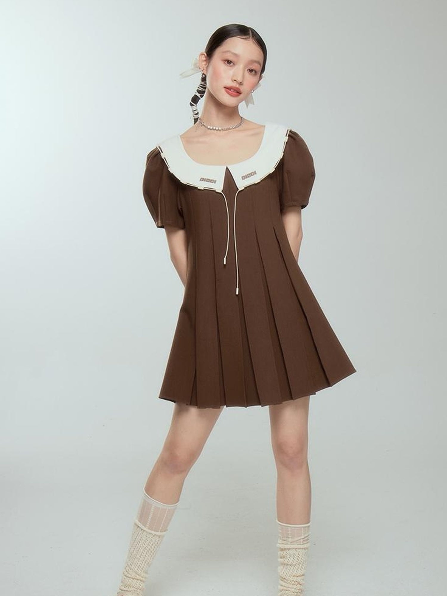 DIDDI MODA Spring College Collar Contrast Dress