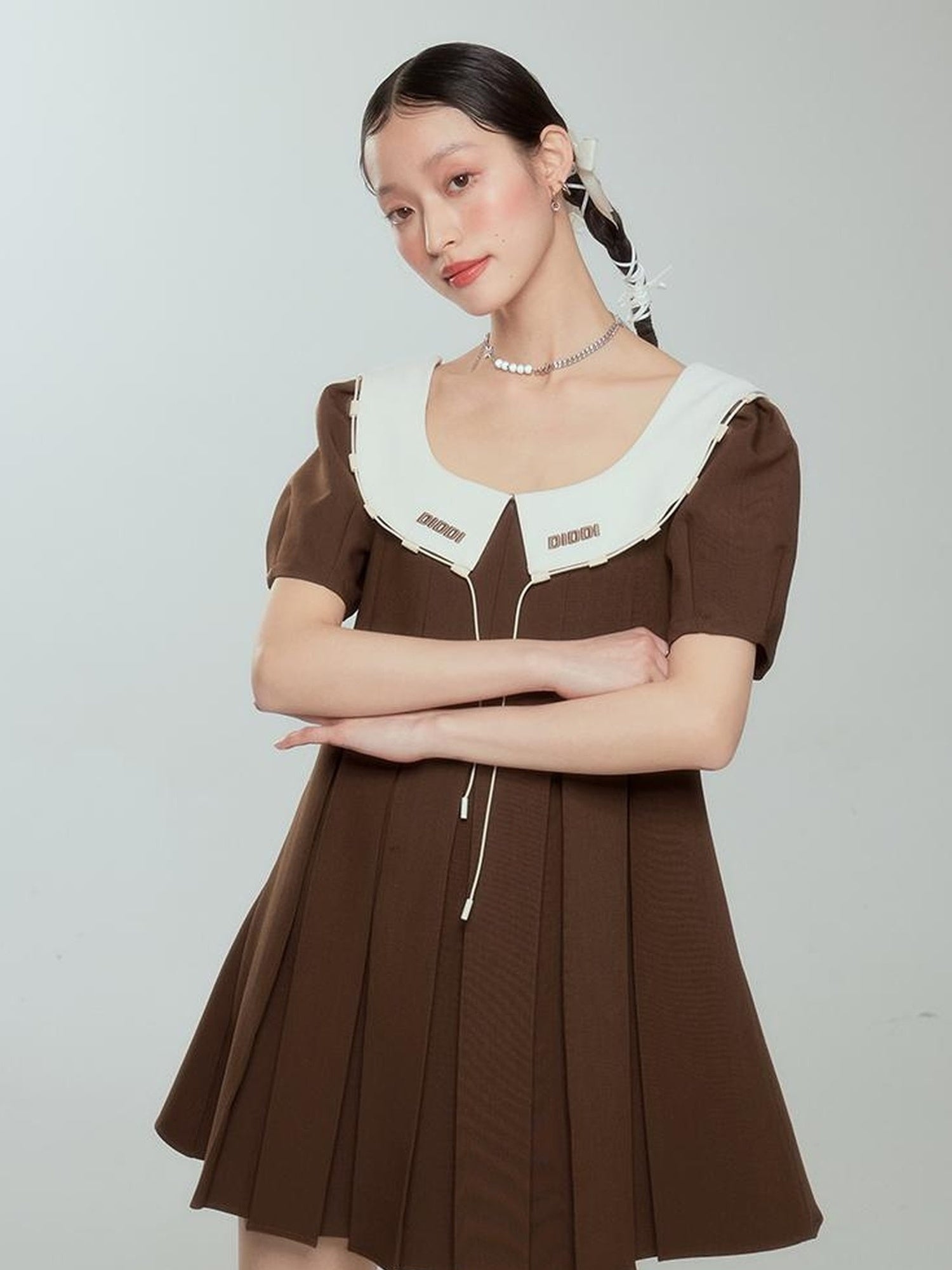 DIDDI MODA Spring College Collar Contrast Dress