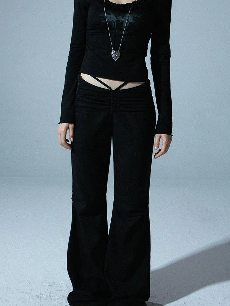 Spring Fall Stretchy Low-Rise Flared Trousers For Women