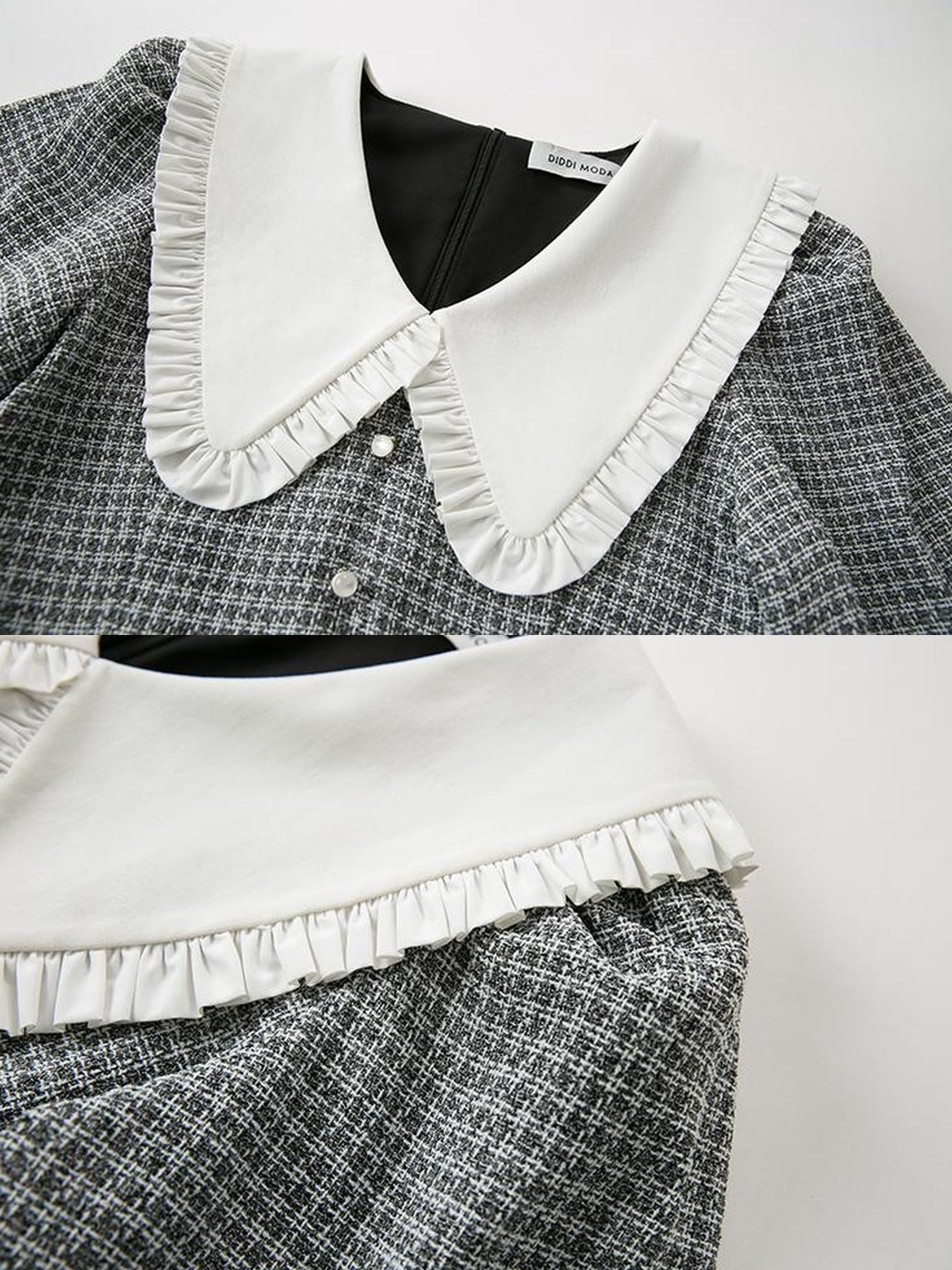 DIDDI MODA Spring Princess Puff Sleeve Pearl Button Flared Dress