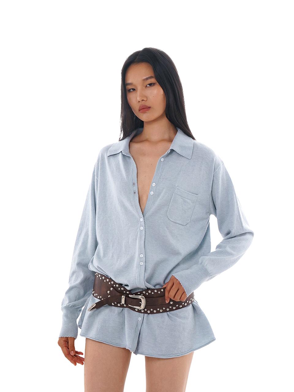 Spring Soft Knit Shirt Dress With Shorts Dresses