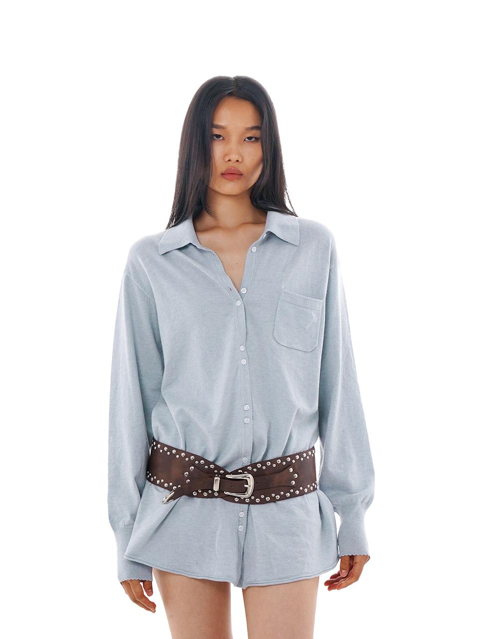 Spring Soft Knit Shirt Dress With Shorts Dresses