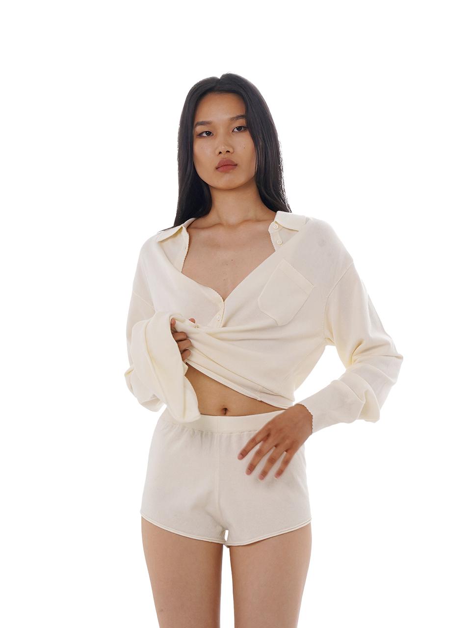 Spring Soft Knit Shirt Dress With Shorts Dresses