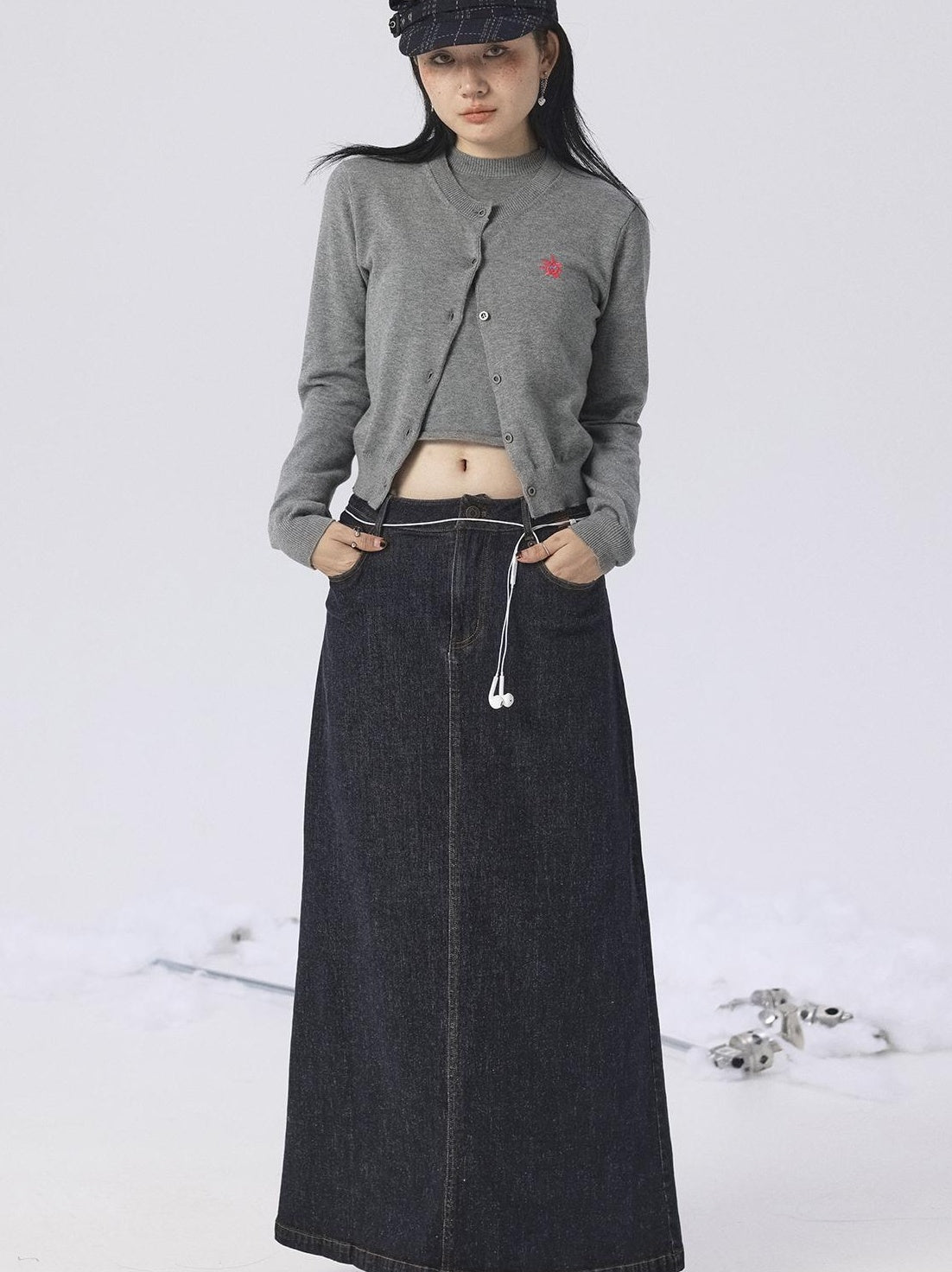 Achihara Spring Summer Gray Knit Cardigan Vest Women&