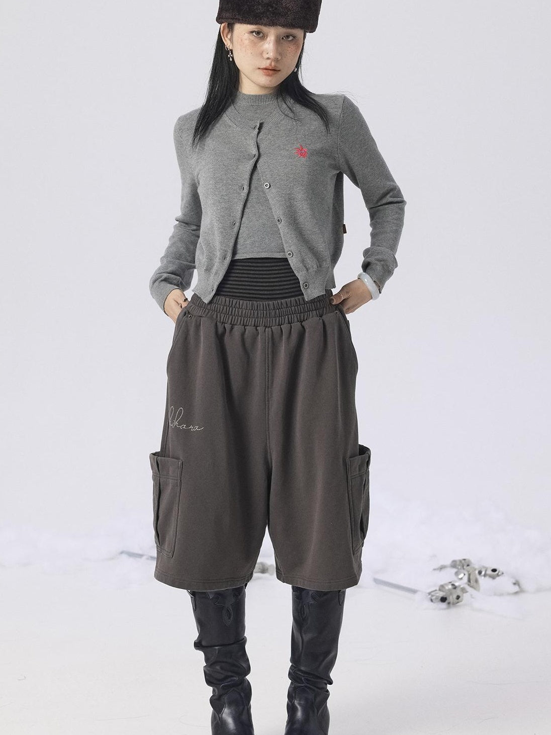 Achihara Spring Summer Gray Knit Cardigan Vest Women&