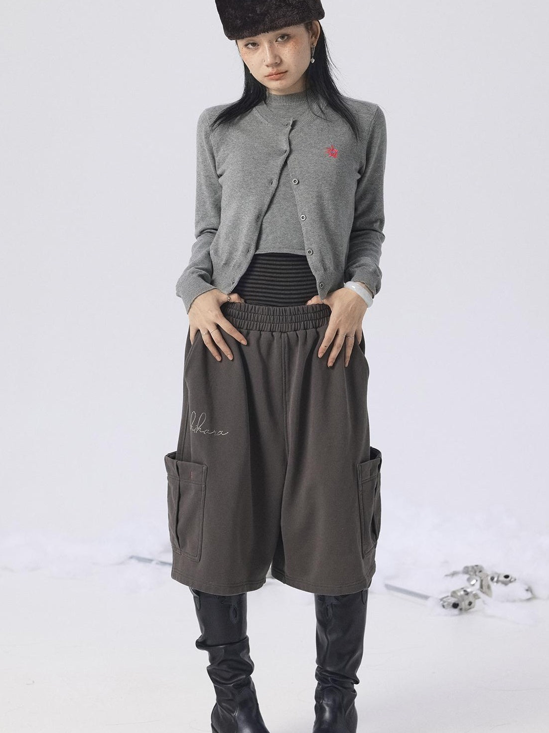 Achihara Spring Summer Gray Knit Cardigan Vest Women&