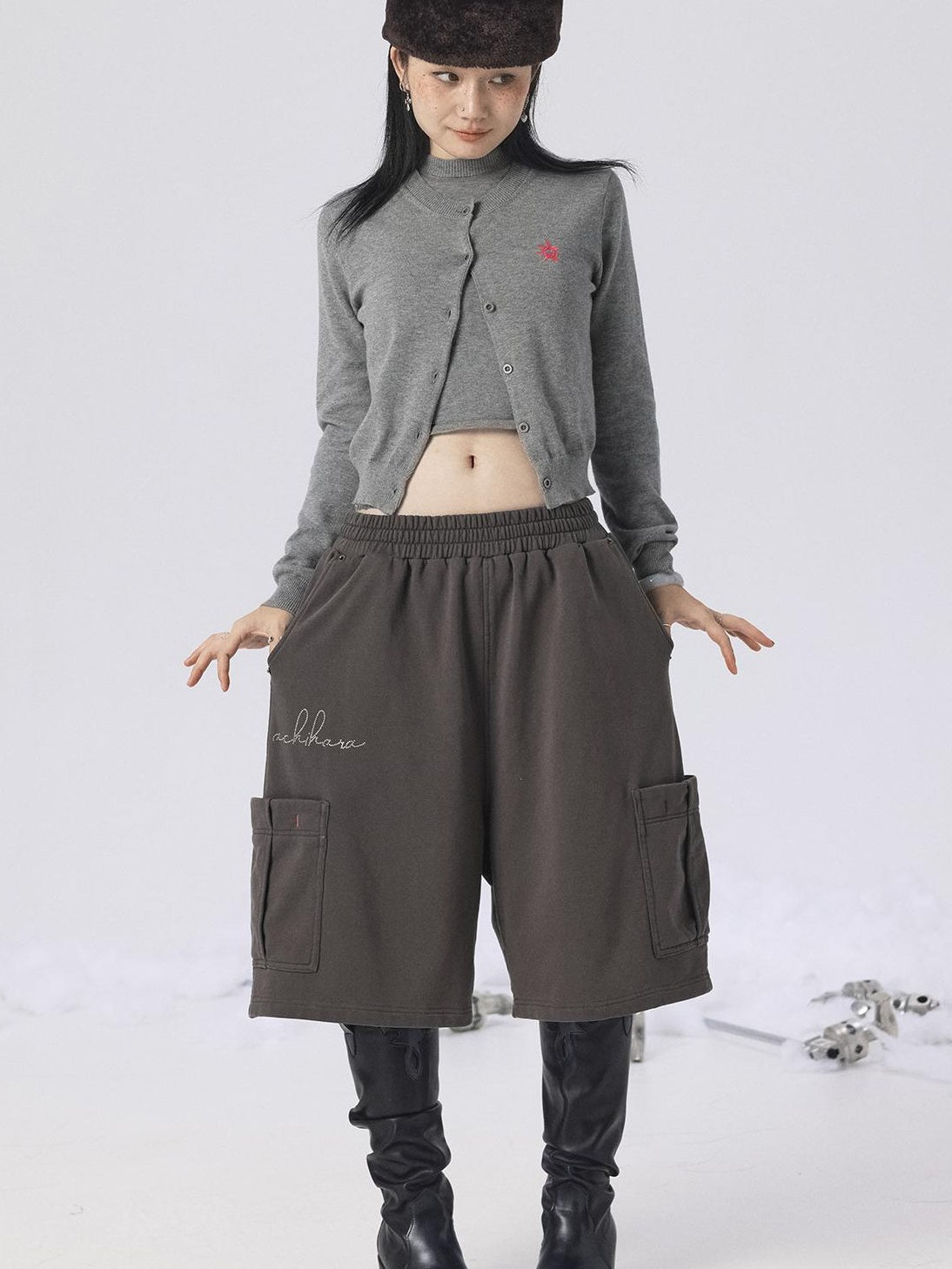 Achihara Spring Summer Gray Knit Cardigan Vest Women&