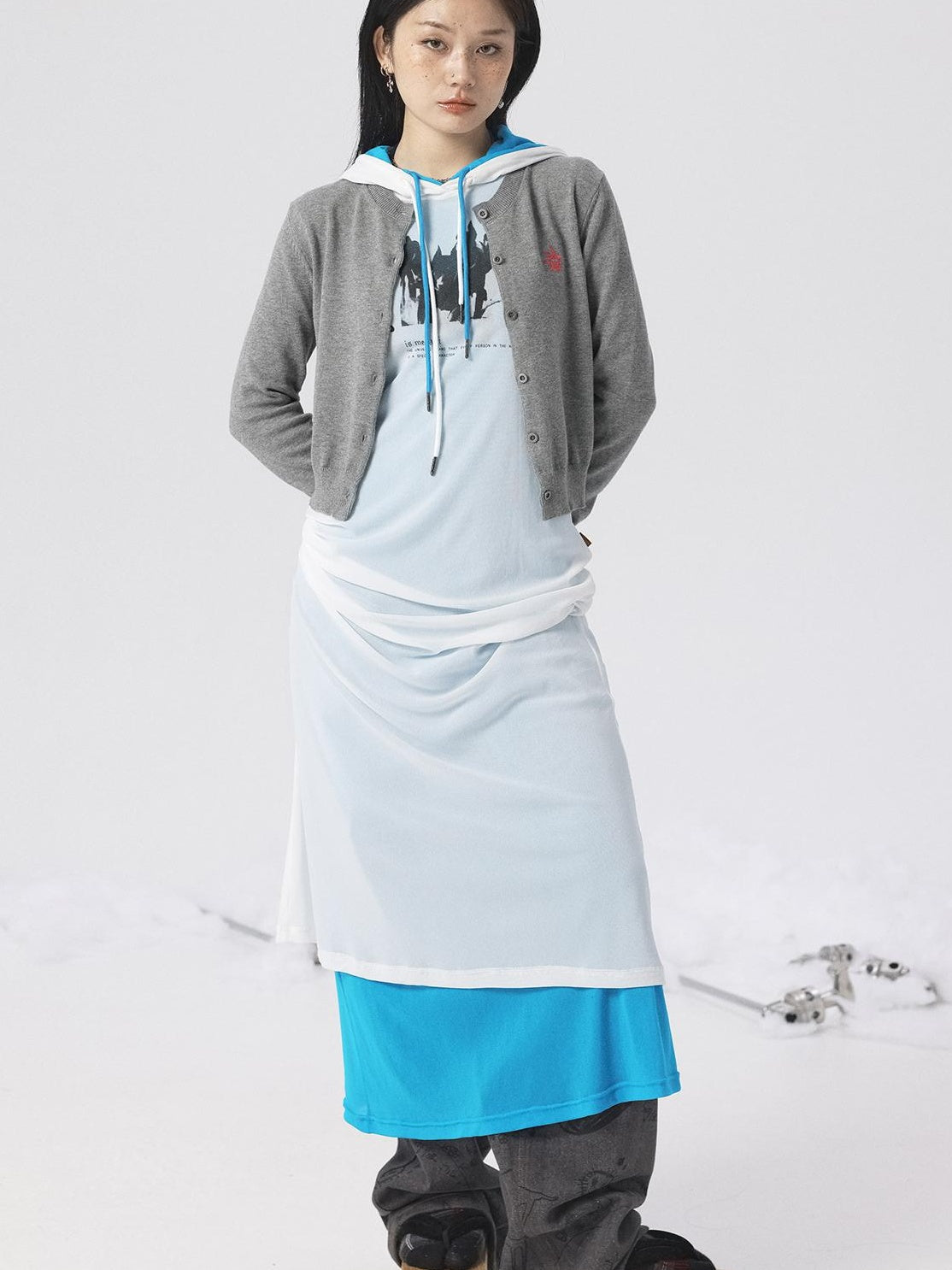 Achihara Spring Summer Gray Knit Cardigan Vest Women&