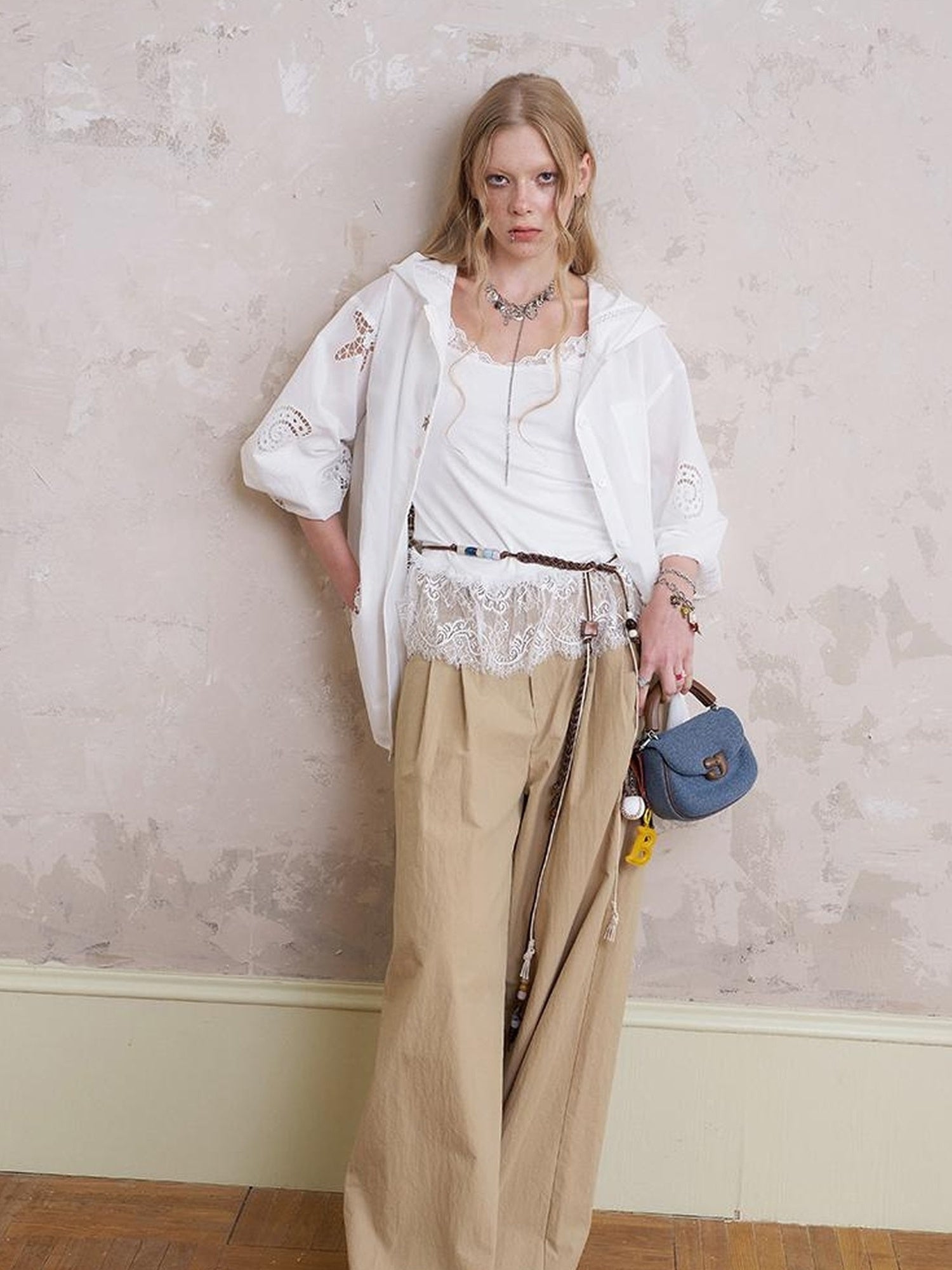 DIDDI MODA Starfish Shell Embroidered Loose Hooded Shirt Summer