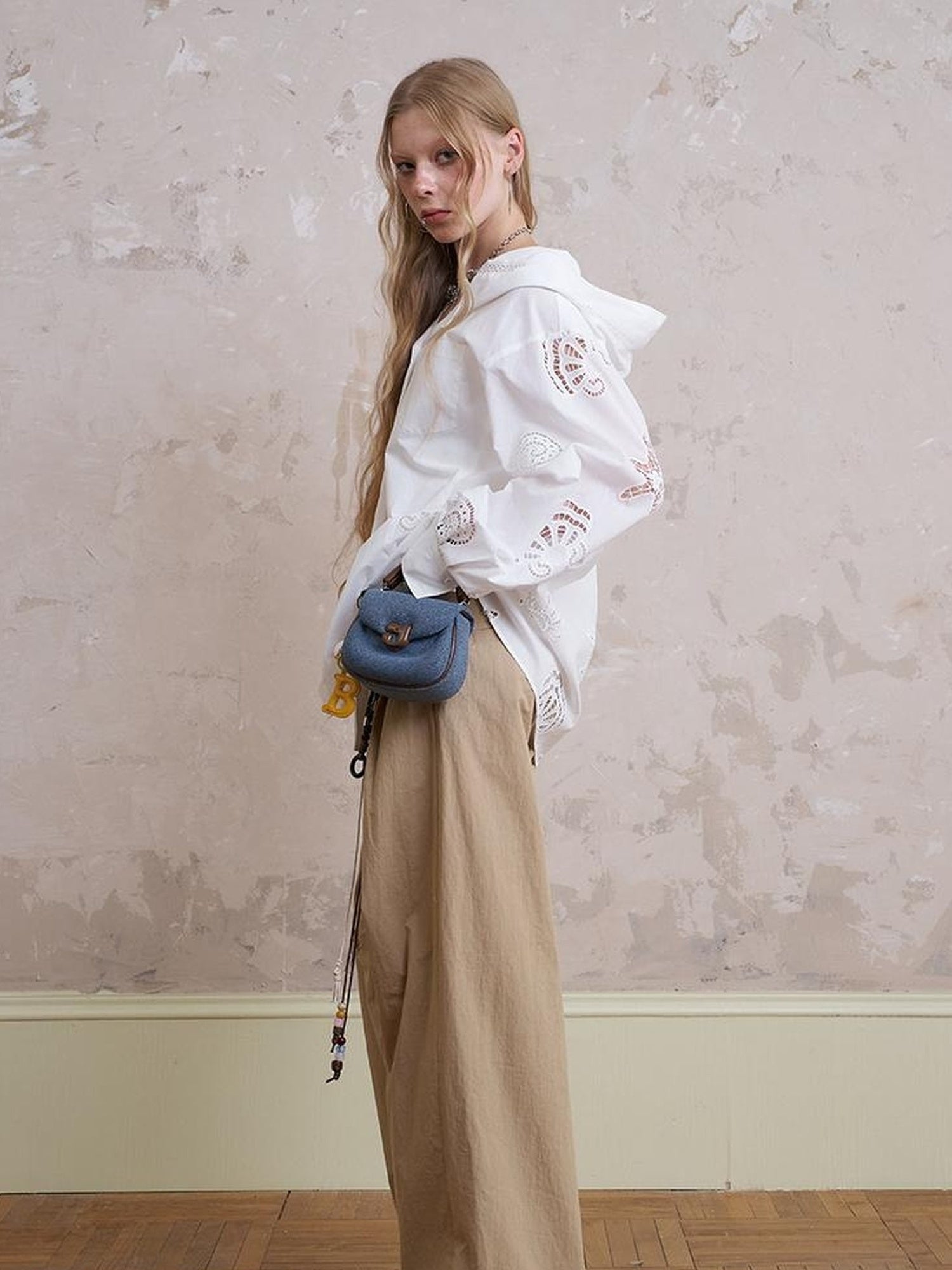 DIDDI MODA Starfish Shell Embroidered Loose Hooded Shirt Summer