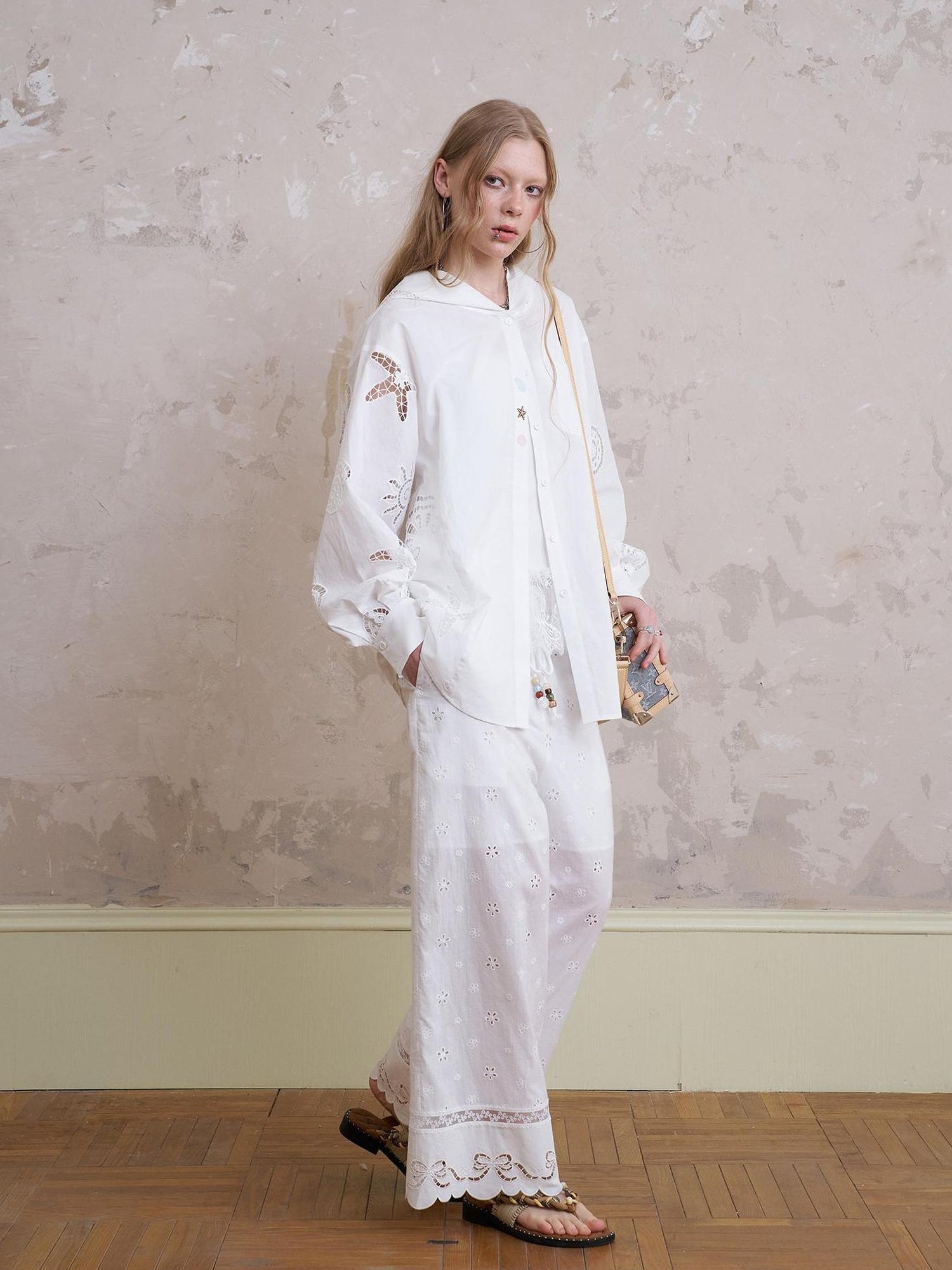 DIDDI MODA Starfish Shell Embroidered Loose Hooded Shirt Summer