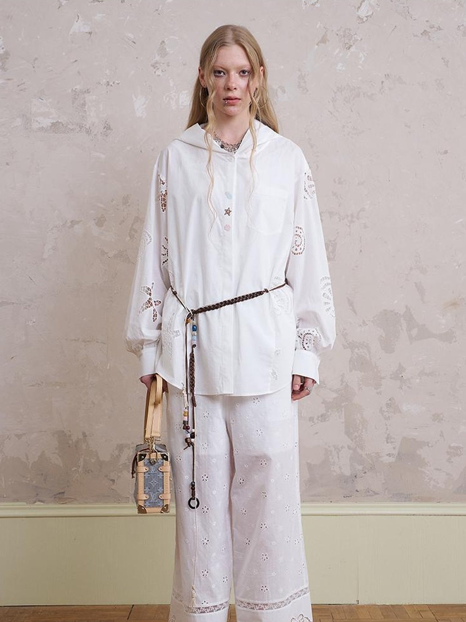 DIDDI MODA Starfish Shell Embroidered Loose Hooded Shirt Summer