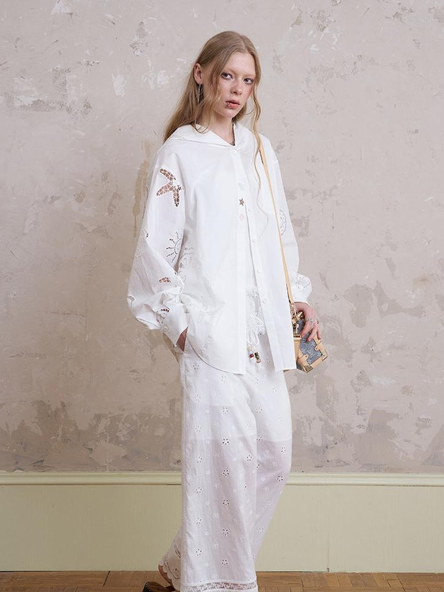 DIDDI MODA Starfish Shell Embroidered Loose Hooded Shirt Summer